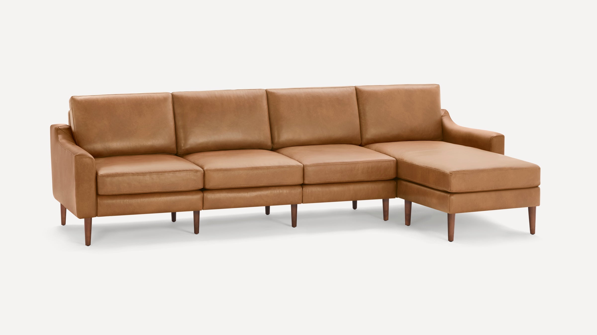 Nomad Plus Leather King Sectional - Camel - Top Grain Leather / Walnut - Wood / Slope Arm