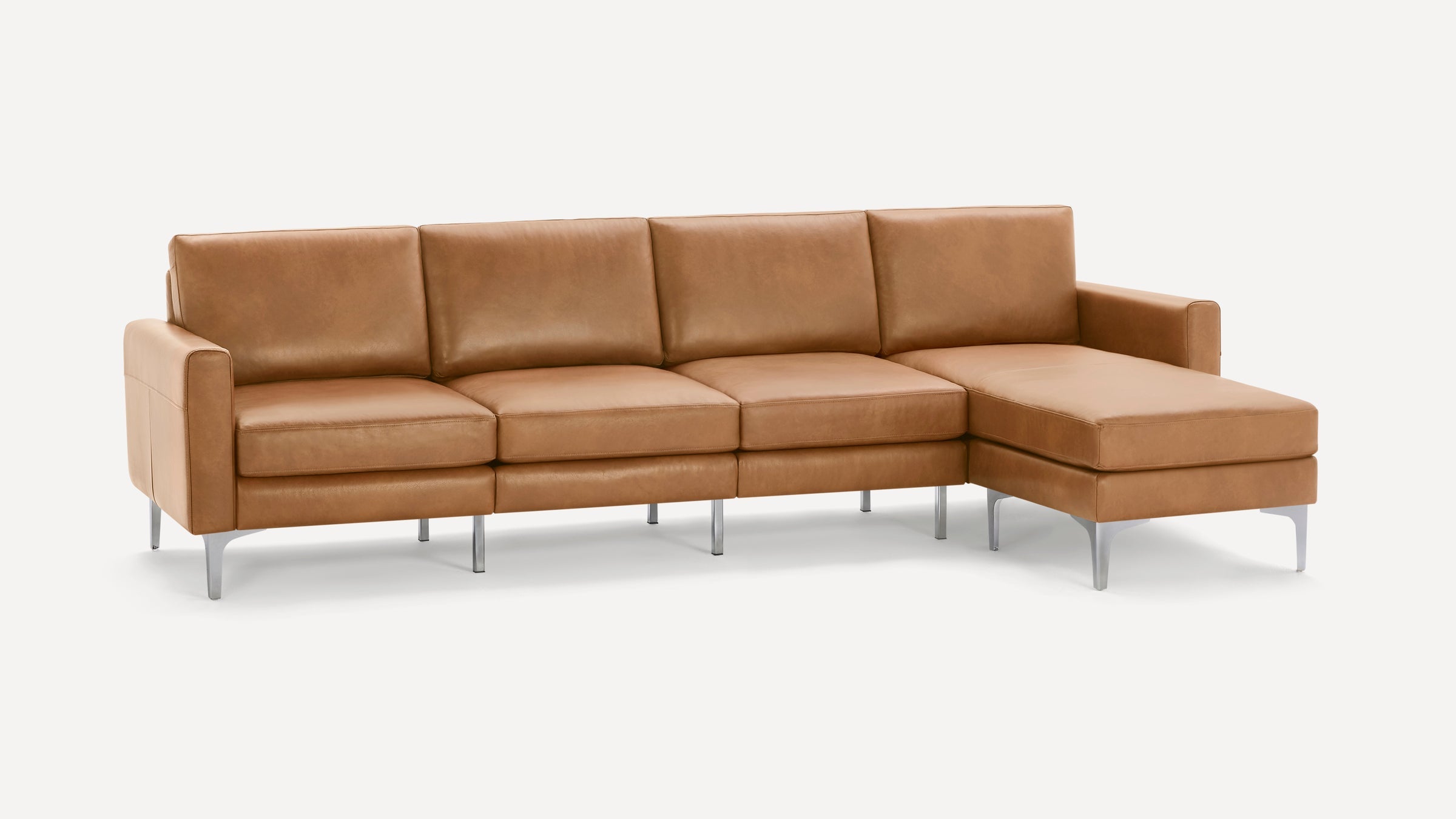 Nomad Plus Leather King Sectional - Camel - Top Grain Leather / Chrome - Metal / Block Arm