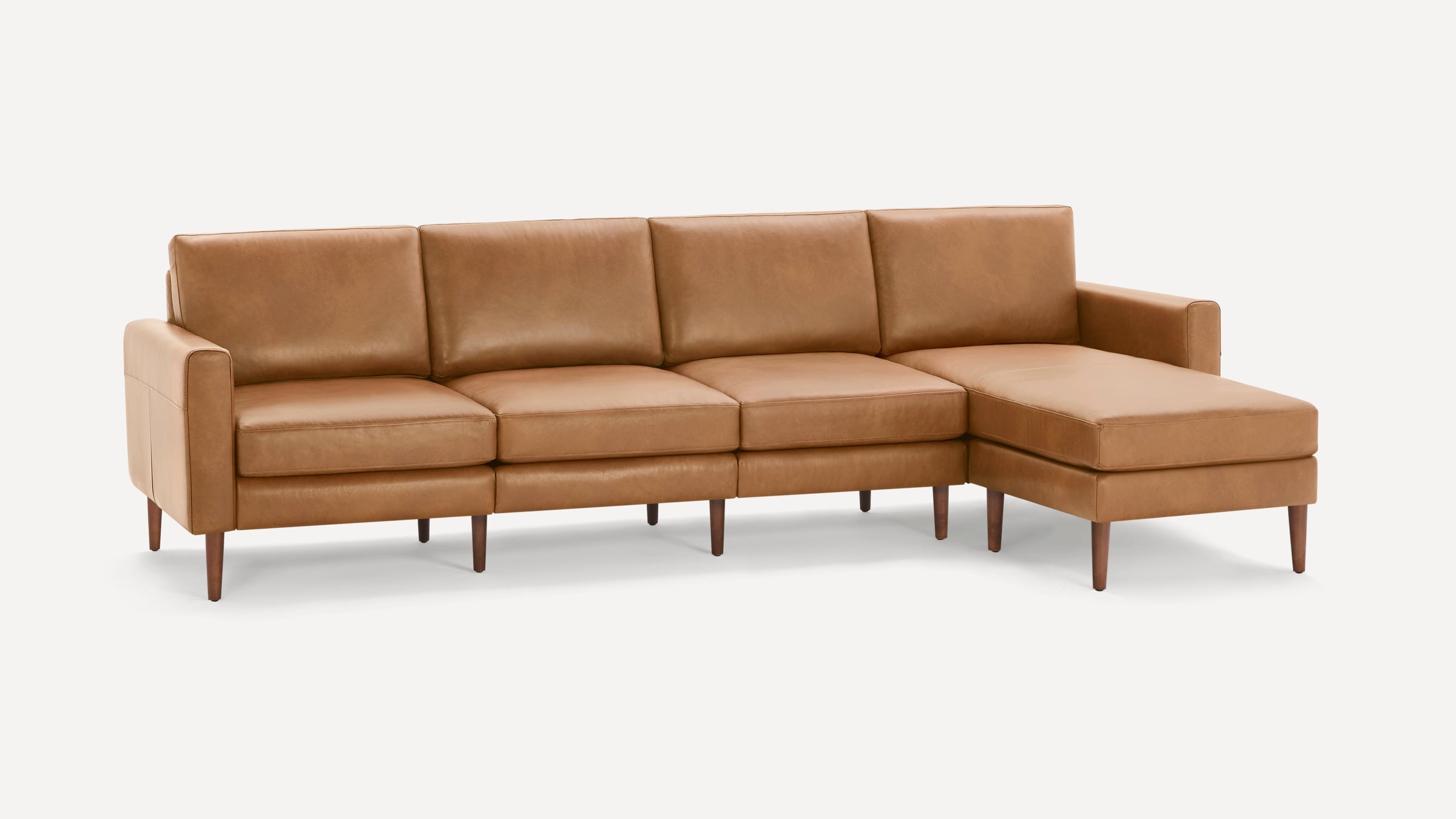 Nomad Plus Leather King Sectional - Camel - Top Grain Leather / Walnut - Wood / Block Arm