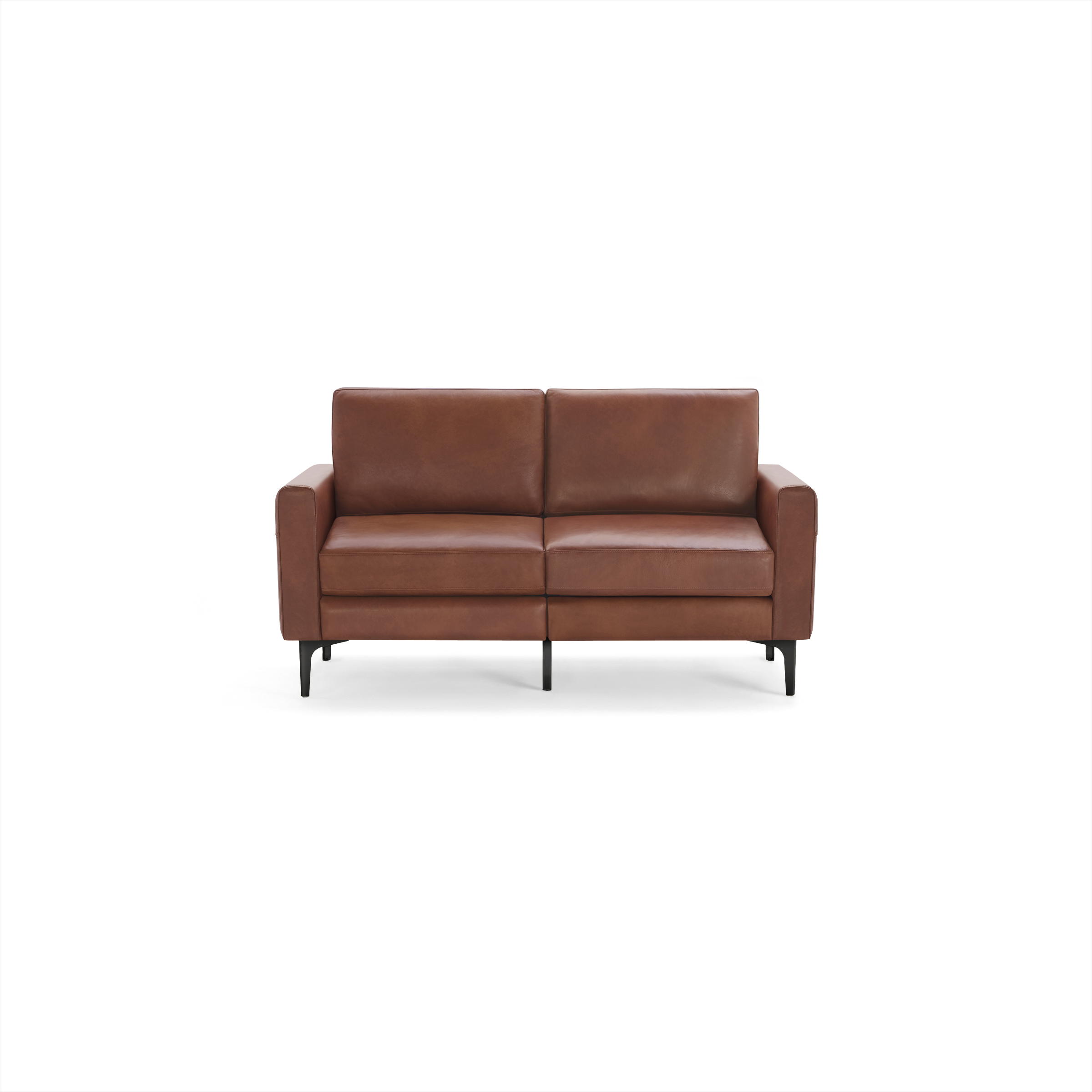 Nomad Leather Loveseat - Chestnut - Top Grain Leather / Black - Metal / Block