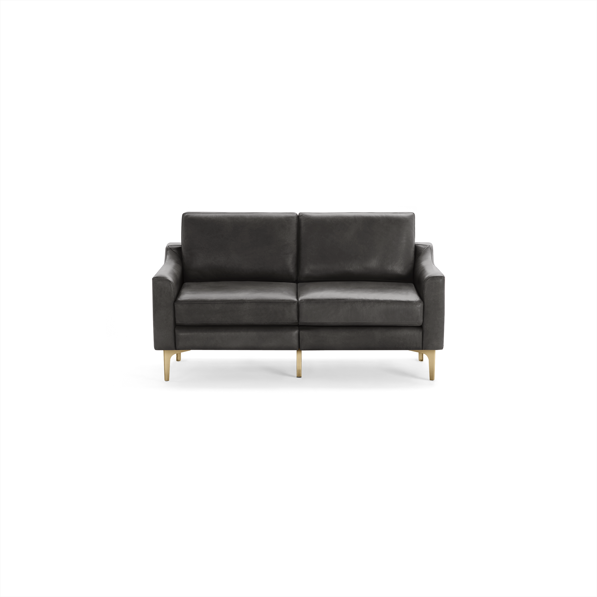 Nomad Leather Loveseat - Slate - Top Grain Leather / Brass - Metal / Slope