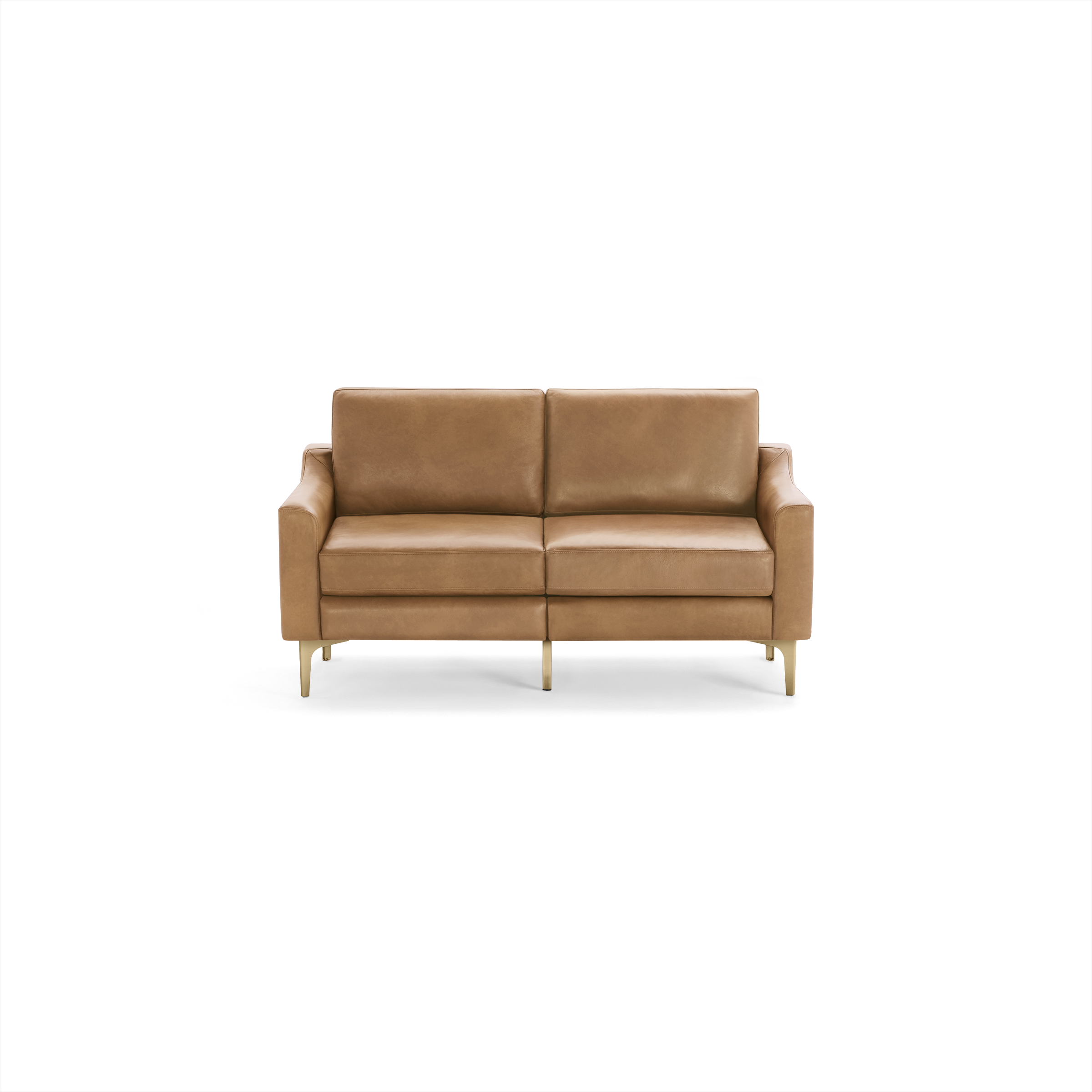 Nomad Leather Loveseat - Camel - Top Grain Leather / Brass - Metal / Slope