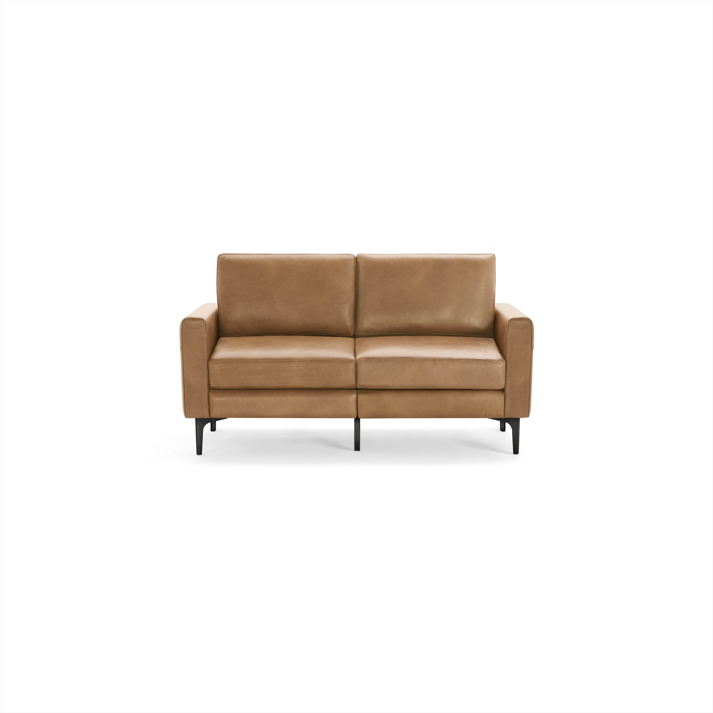 Nomad Leather Loveseat - Camel - Top Grain Leather / Black - Metal / Block