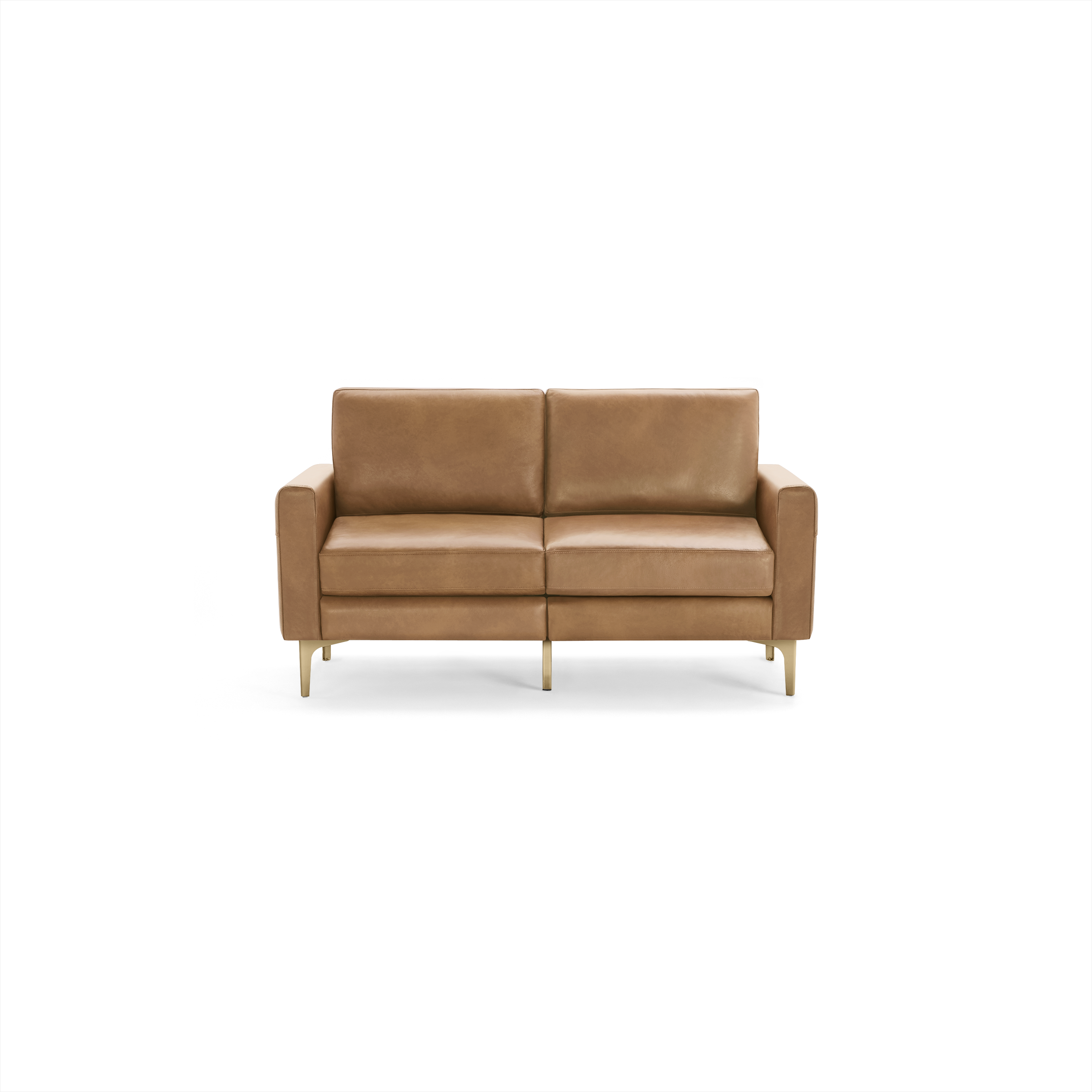 Nomad Leather Loveseat - Camel - Top Grain Leather / Brass - Metal / Block