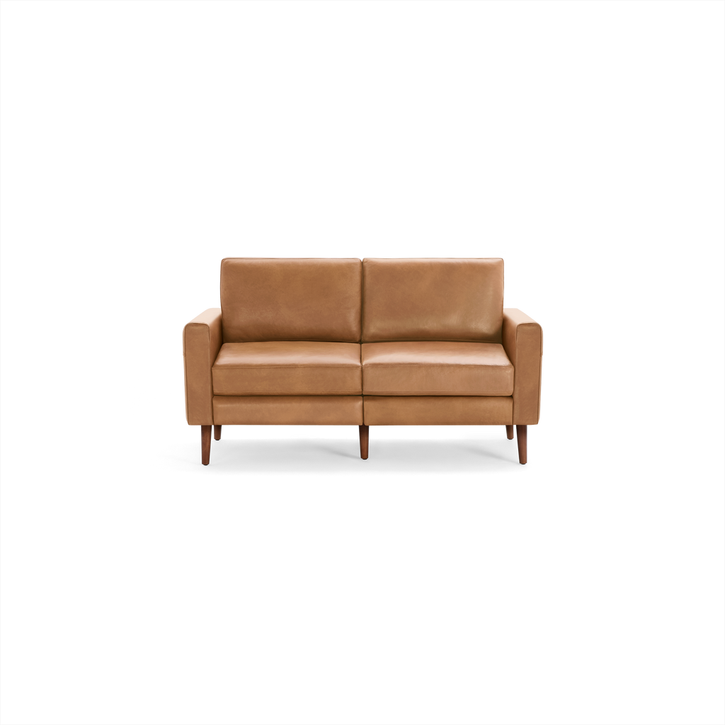 Nomad Leather Loveseat - Camel - Top Grain Leather / Walnut - Wood / Block
