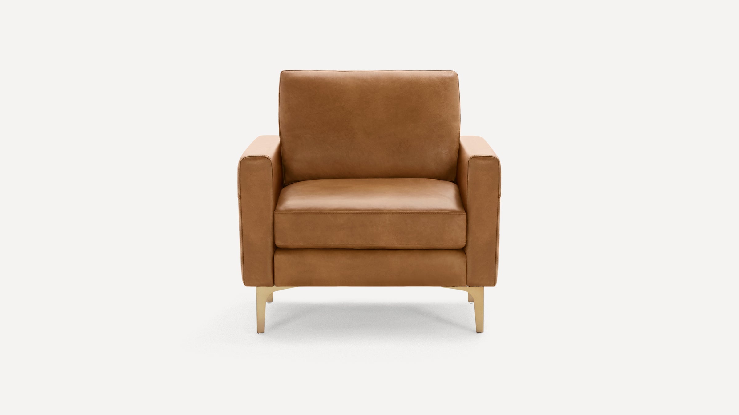Nomad Plus Leather Club Chair - Camel - Top Grain Leather / Brass - Metal / Block Arm