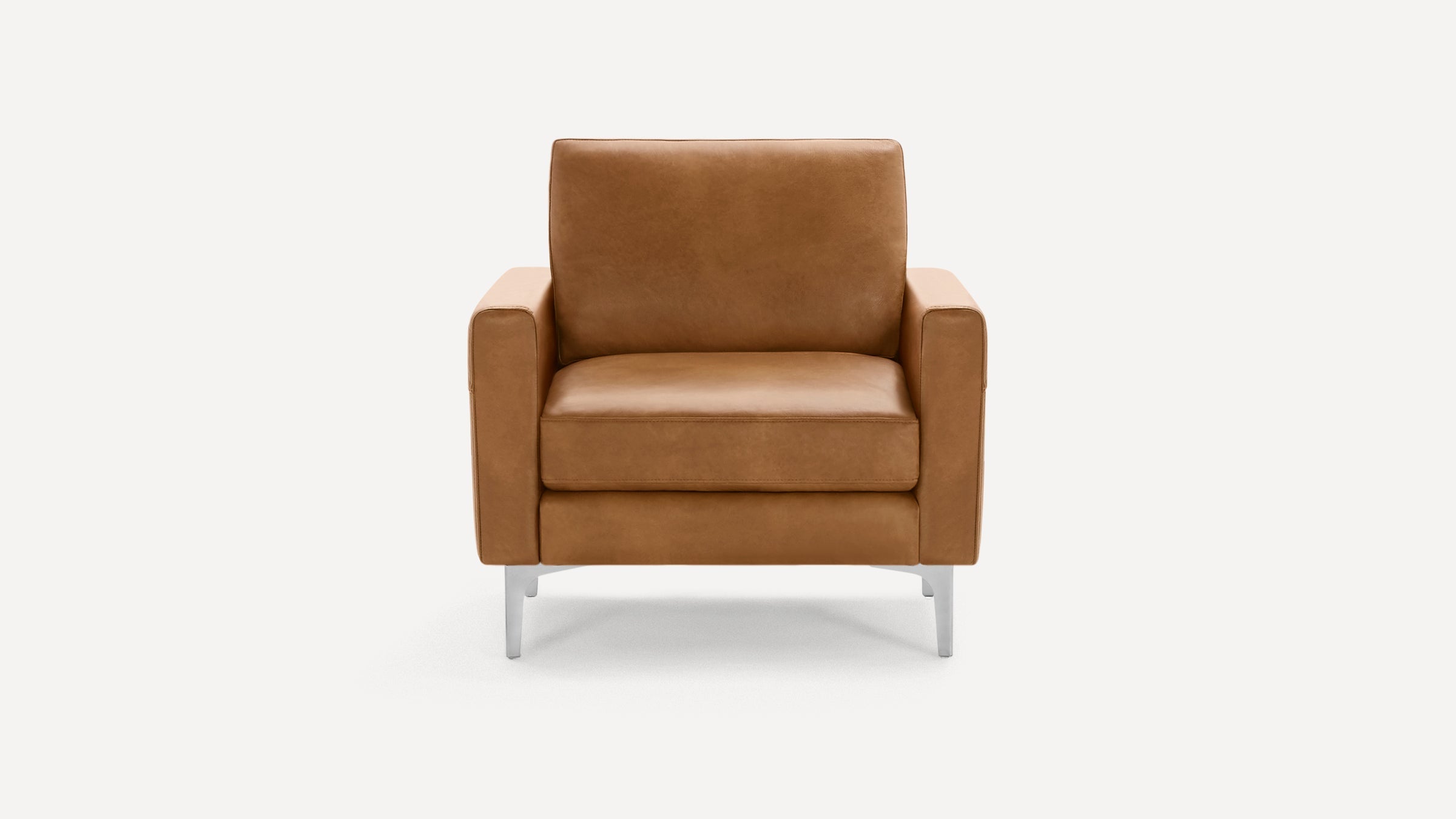 Nomad Plus Leather Club Chair - Camel - Top Grain Leather / Chrome - Metal / Block Arm