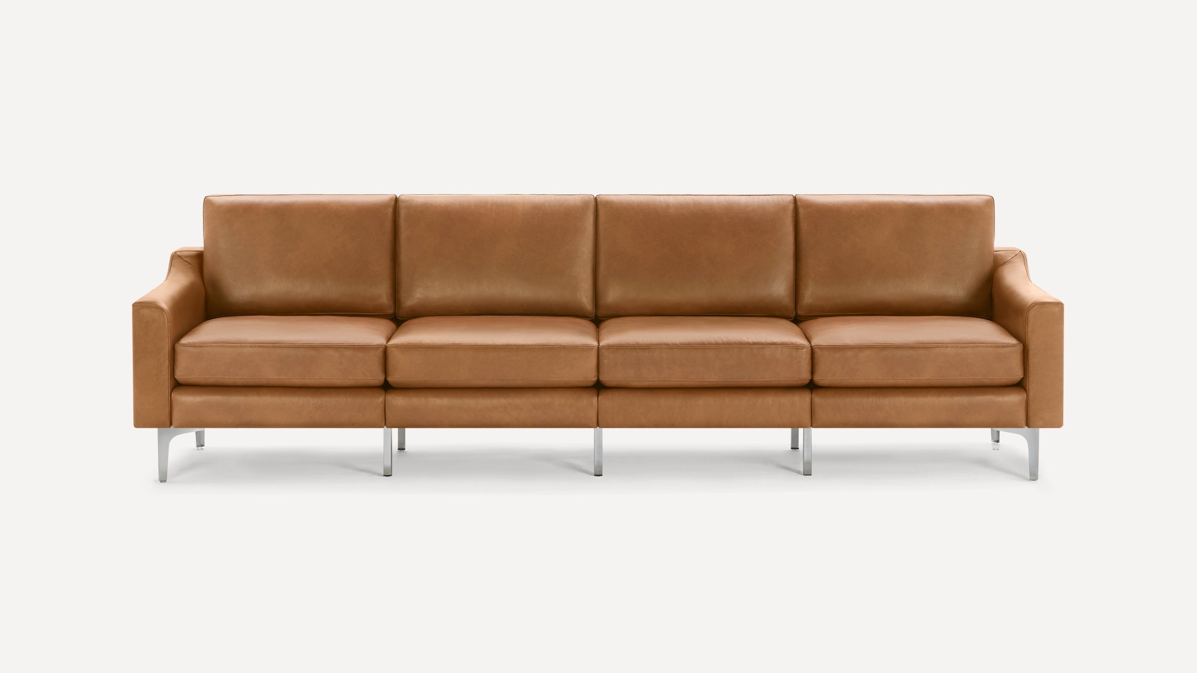Nomad Plus Leather King Sofa - Camel - Top Grain Leather / Chrome - Metal / Slope Arm