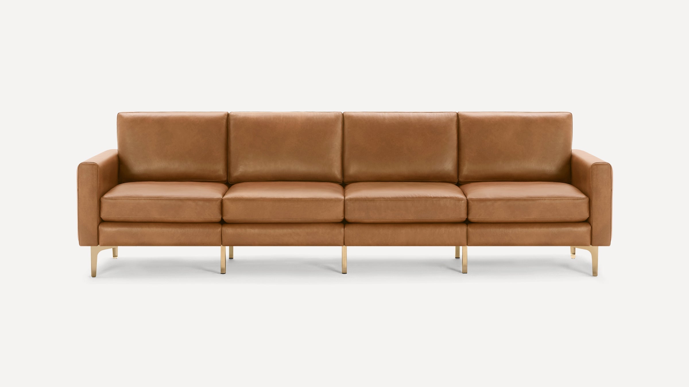 Nomad Plus Leather King Sofa - Camel - Top Grain Leather / Brass - Metal / Block Arm