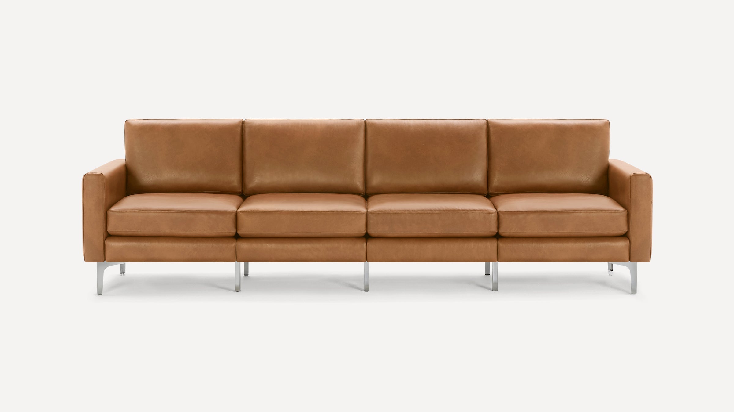 Nomad Plus Leather King Sofa - Camel - Top Grain Leather / Chrome - Metal / Block Arm