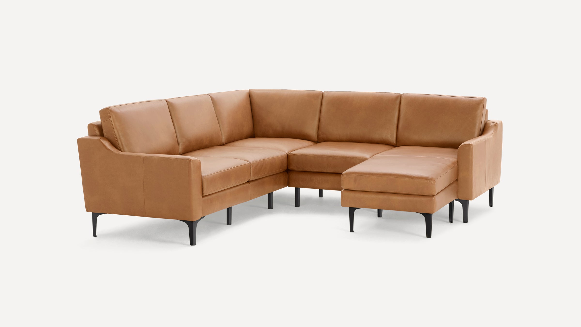 Nomad Plus Leather 5-Seat Corner Sectional with Chaise - Camel - Top Grain Leather / Black - Metal / Slope Arm
