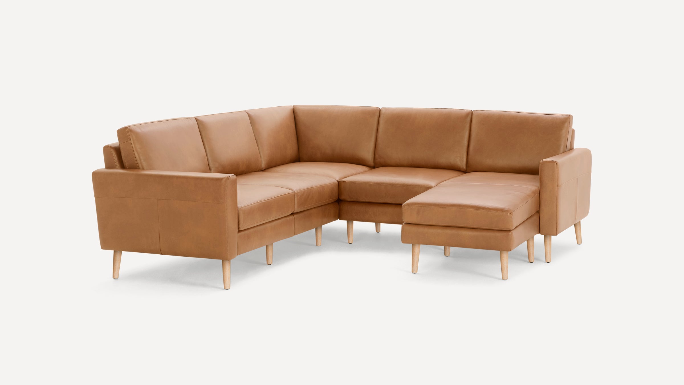 Nomad Plus Leather 5-Seat Corner Sectional with Chaise - Camel - Top Grain Leather / Oak - Wood / Block Arm