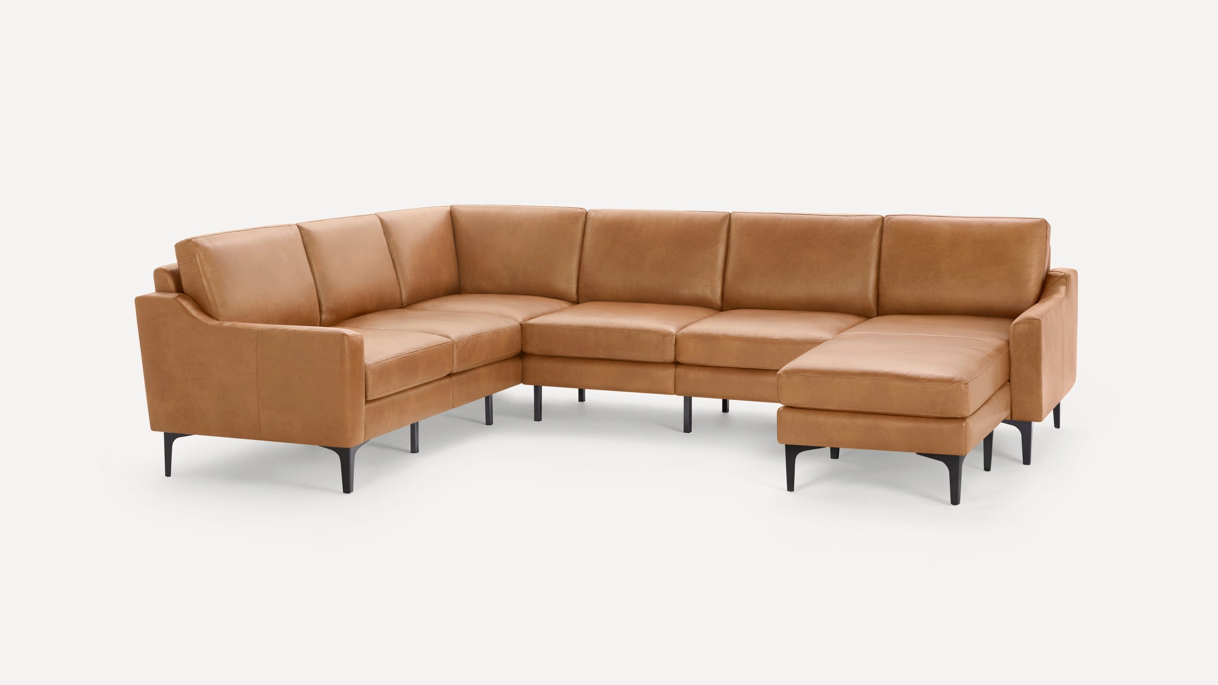 Nomad Plus Leather 6-Seat Corner Sectional with Chaise - Camel - Top Grain Leather / Black - Metal / Slope Arm