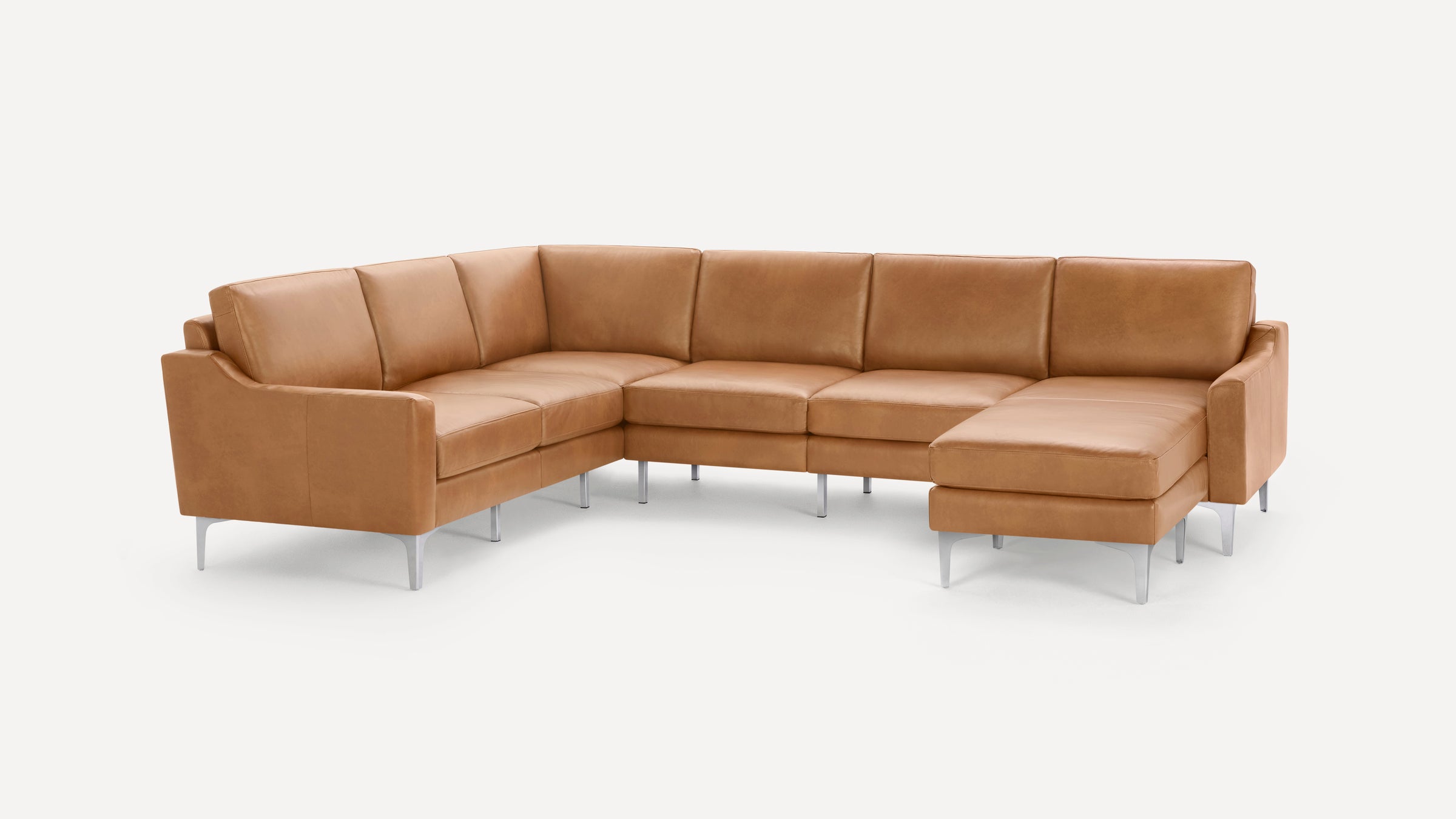 Nomad Plus Leather 6-Seat Corner Sectional with Chaise - Camel - Top Grain Leather / Chrome - Metal / Slope Arm