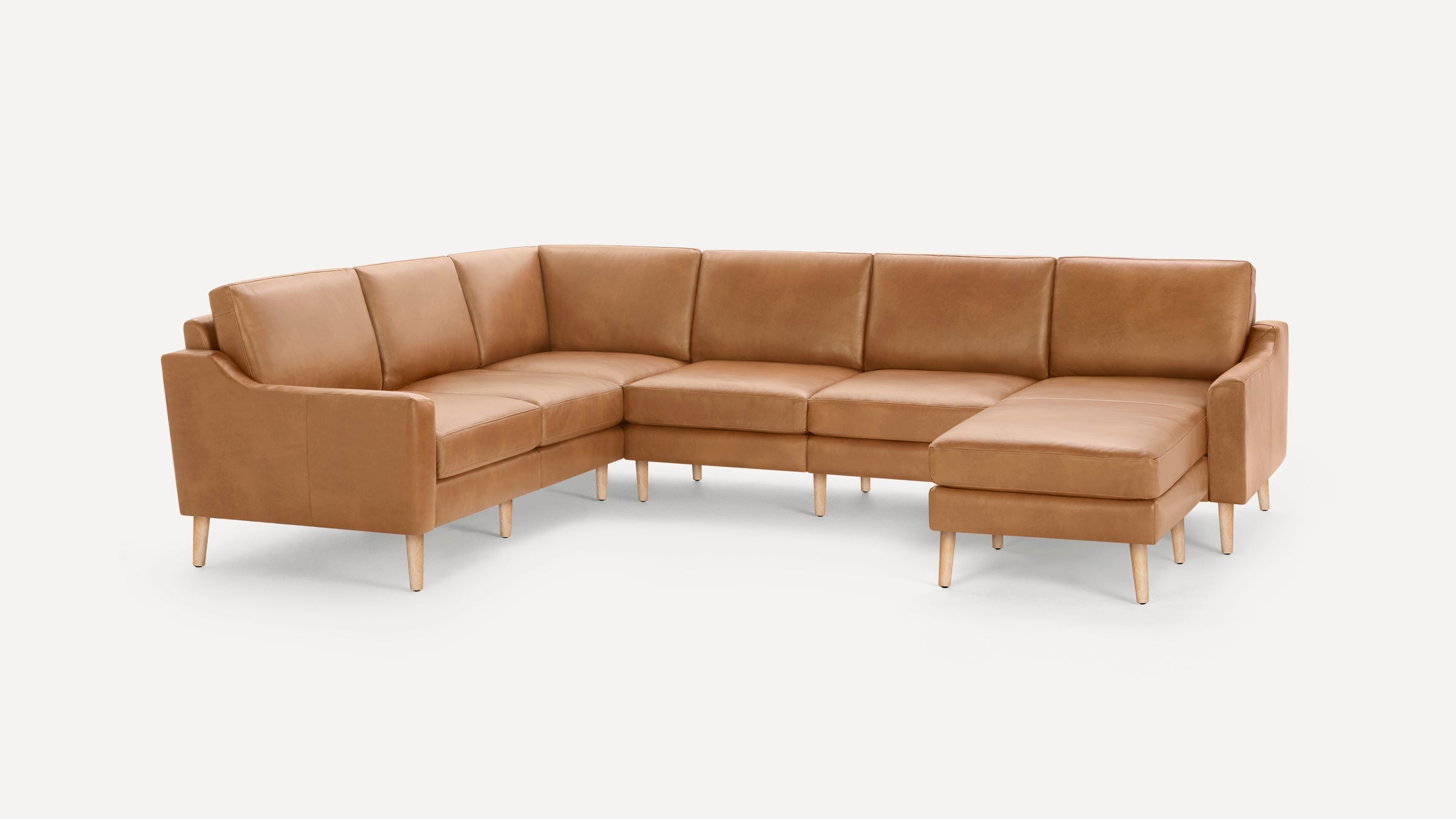 Nomad Plus Leather 6-Seat Corner Sectional with Chaise - Camel - Top Grain Leather / Oak - Wood / Slope Arm