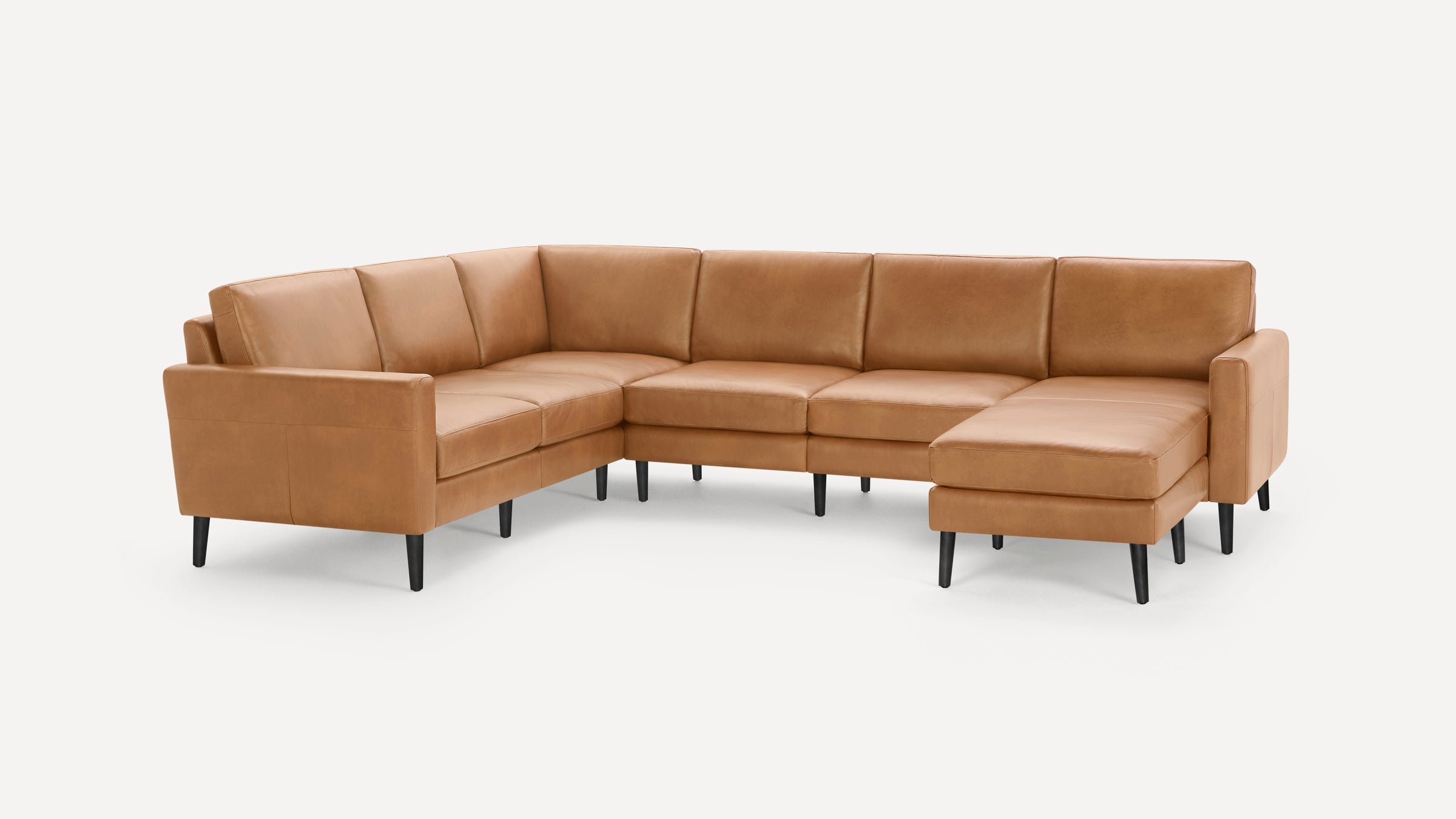 Nomad Plus Leather 6-Seat Corner Sectional with Chaise - Camel - Top Grain Leather / Ebony - Wood / Block Arm