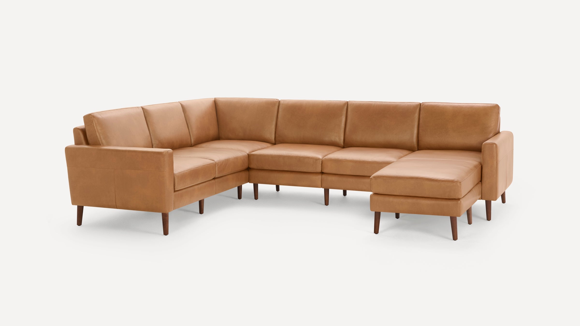 Nomad Plus Leather 6-Seat Corner Sectional with Chaise - Camel - Top Grain Leather / Walnut - Wood / Block Arm