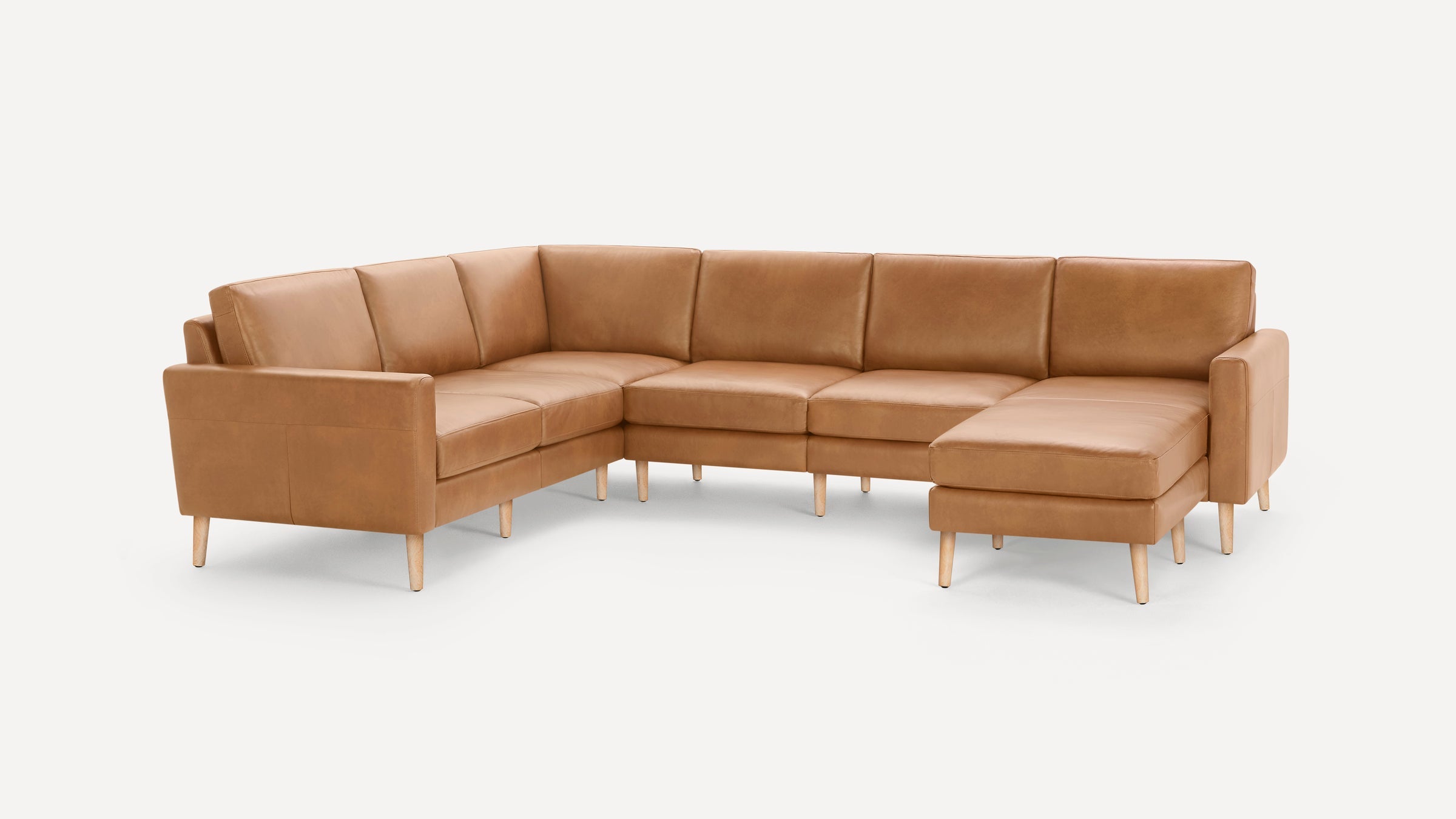 Nomad Plus Leather 6-Seat Corner Sectional with Chaise - Camel - Top Grain Leather / Oak - Wood / Block Arm