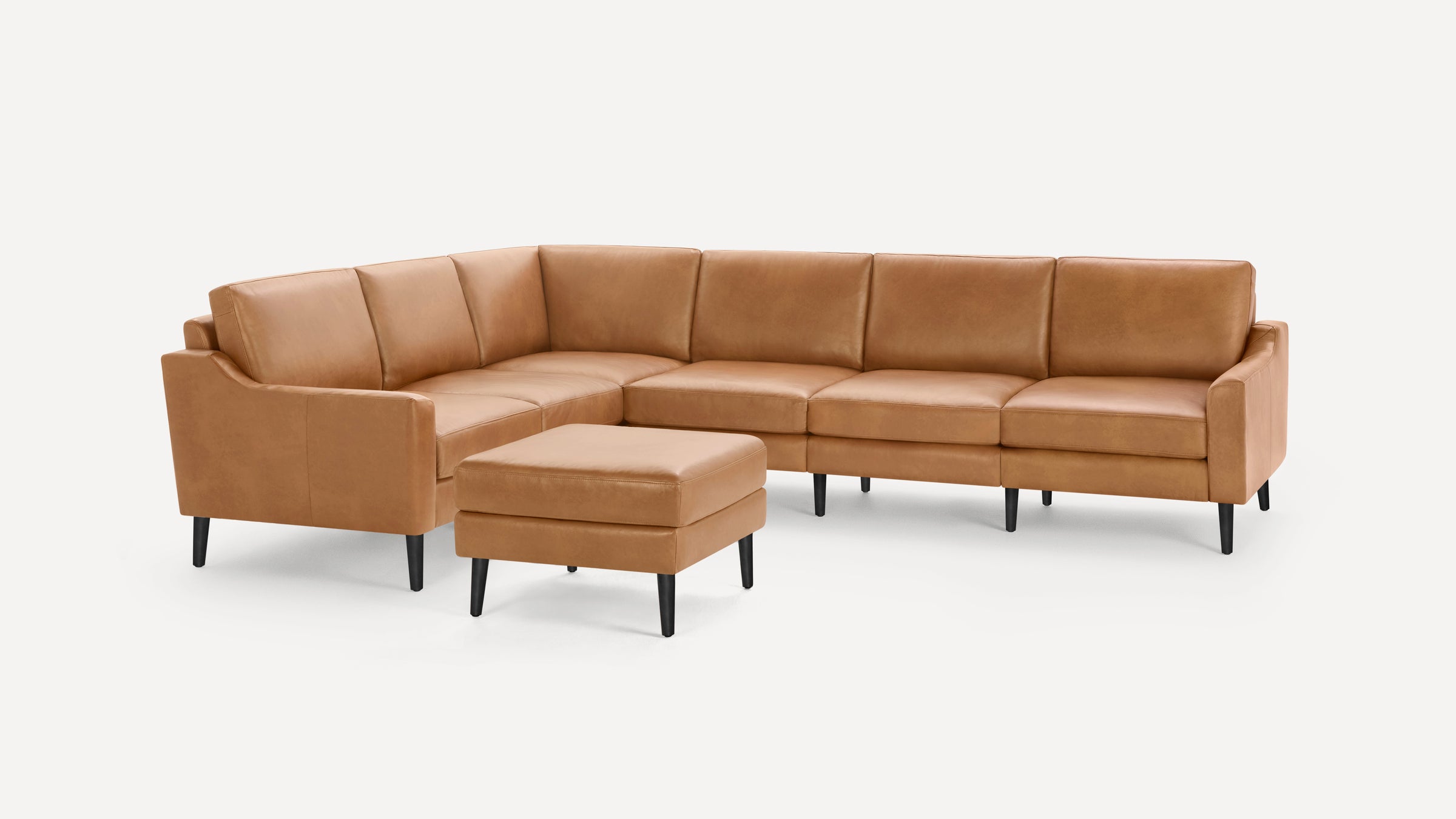 Nomad Plus Leather 6-Seat Corner Sectional with Ottoman - Camel - Top Grain Leather / Ebony - Wood / Slope Arm