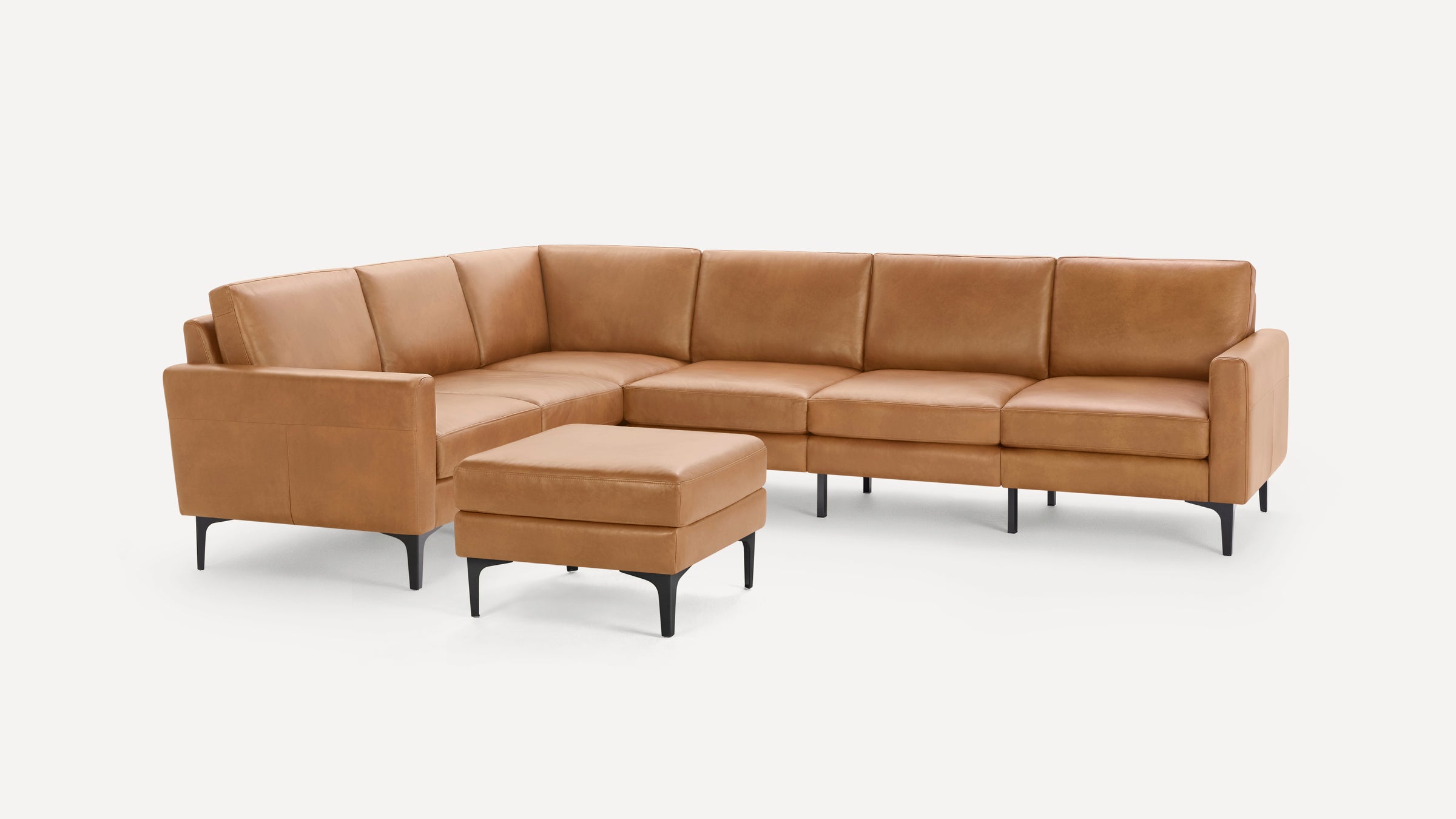Nomad Plus Leather 6-Seat Corner Sectional with Ottoman - Camel - Top Grain Leather / Black - Metal / Block Arm
