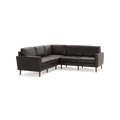 Dark gray L-shaped sectional sofa with wooden legs and clean, modern design, suitable for living rooms.