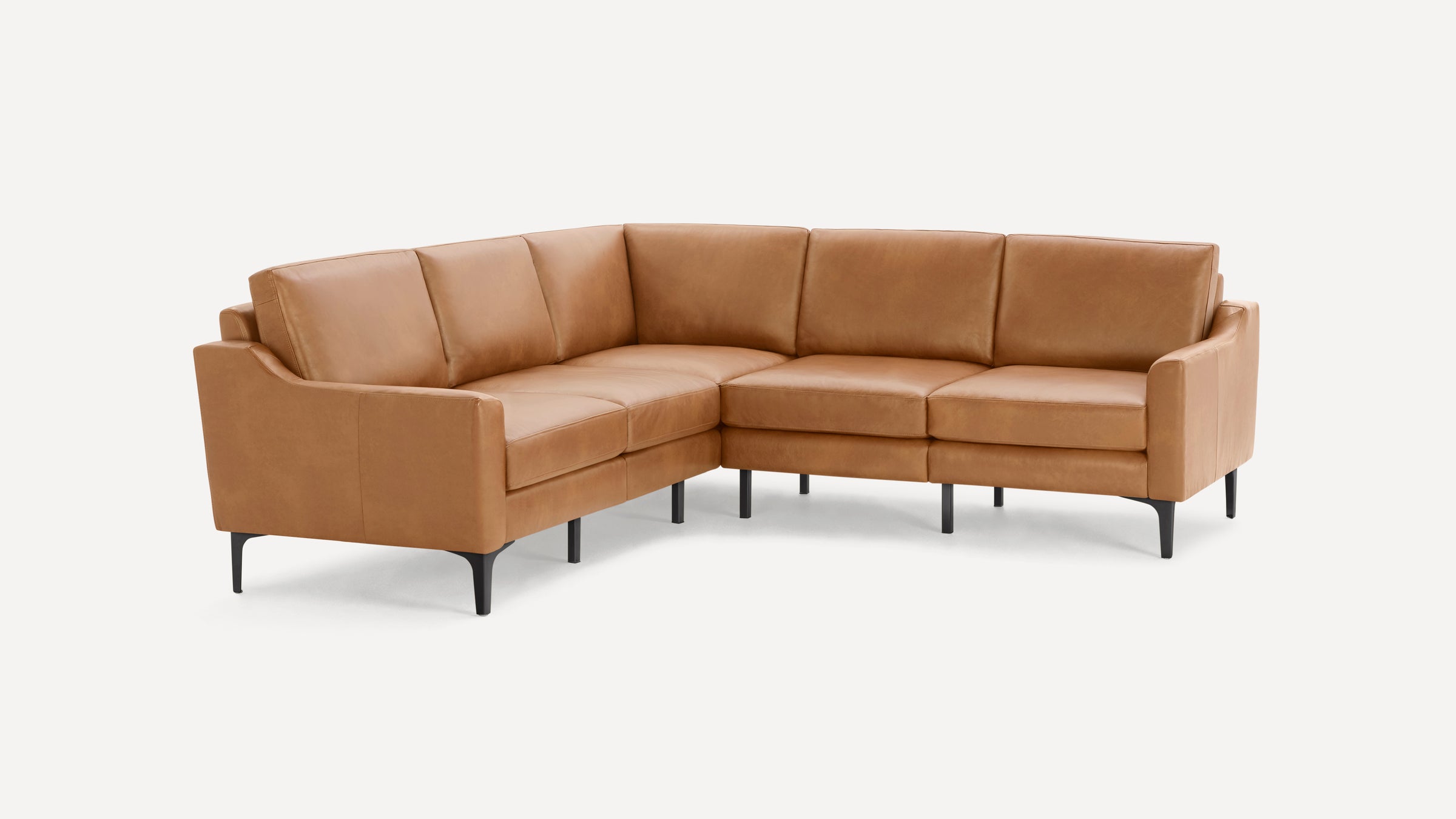 Nomad Plus Leather 5-Seat Corner Sectional - Camel - Top Grain Leather / Black - Metal / Slope Arm