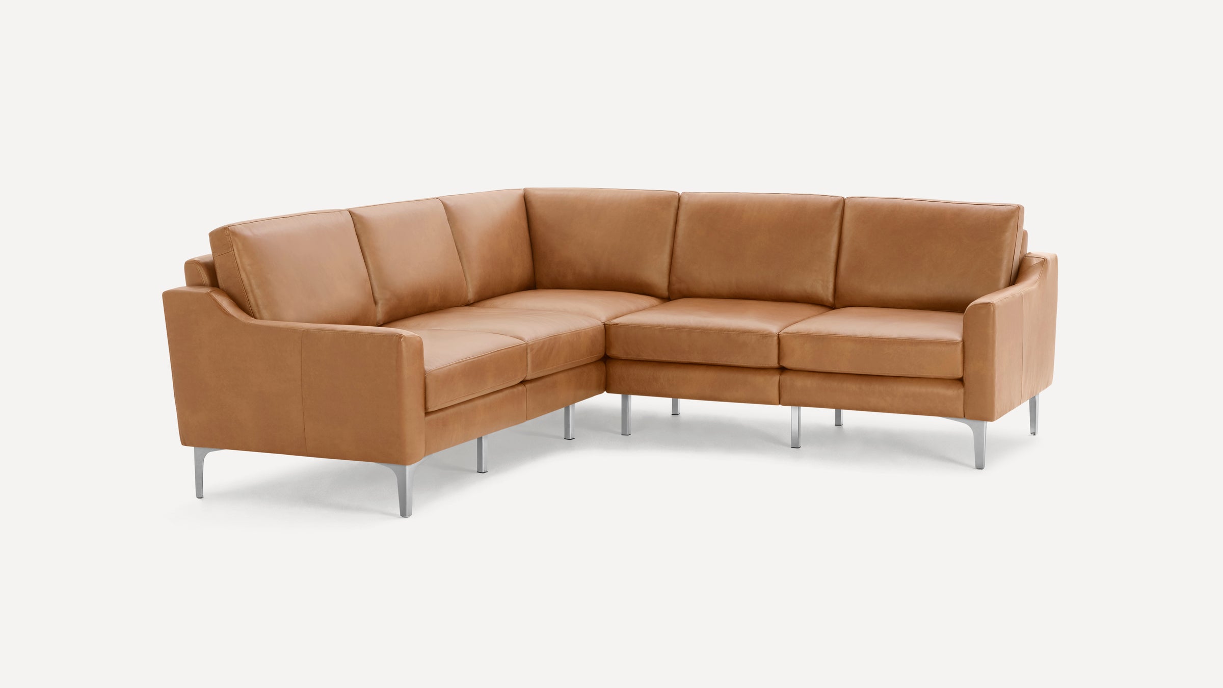 Nomad Plus Leather 5-Seat Corner Sectional - Camel - Top Grain Leather / Chrome - Metal / Slope Arm