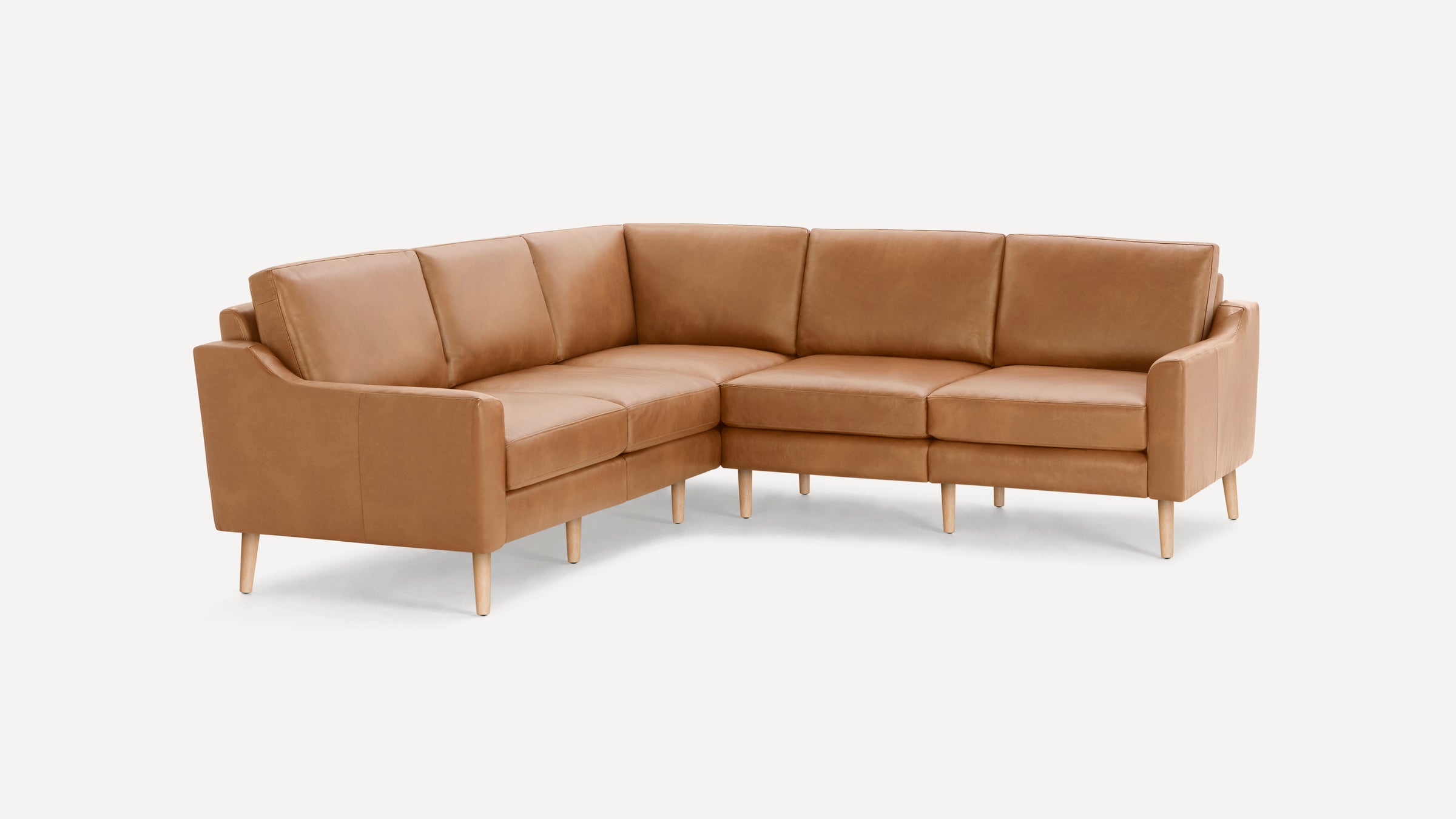 Nomad Plus Leather 5-Seat Corner Sectional - Camel - Top Grain Leather / Oak - Wood / Slope Arm
