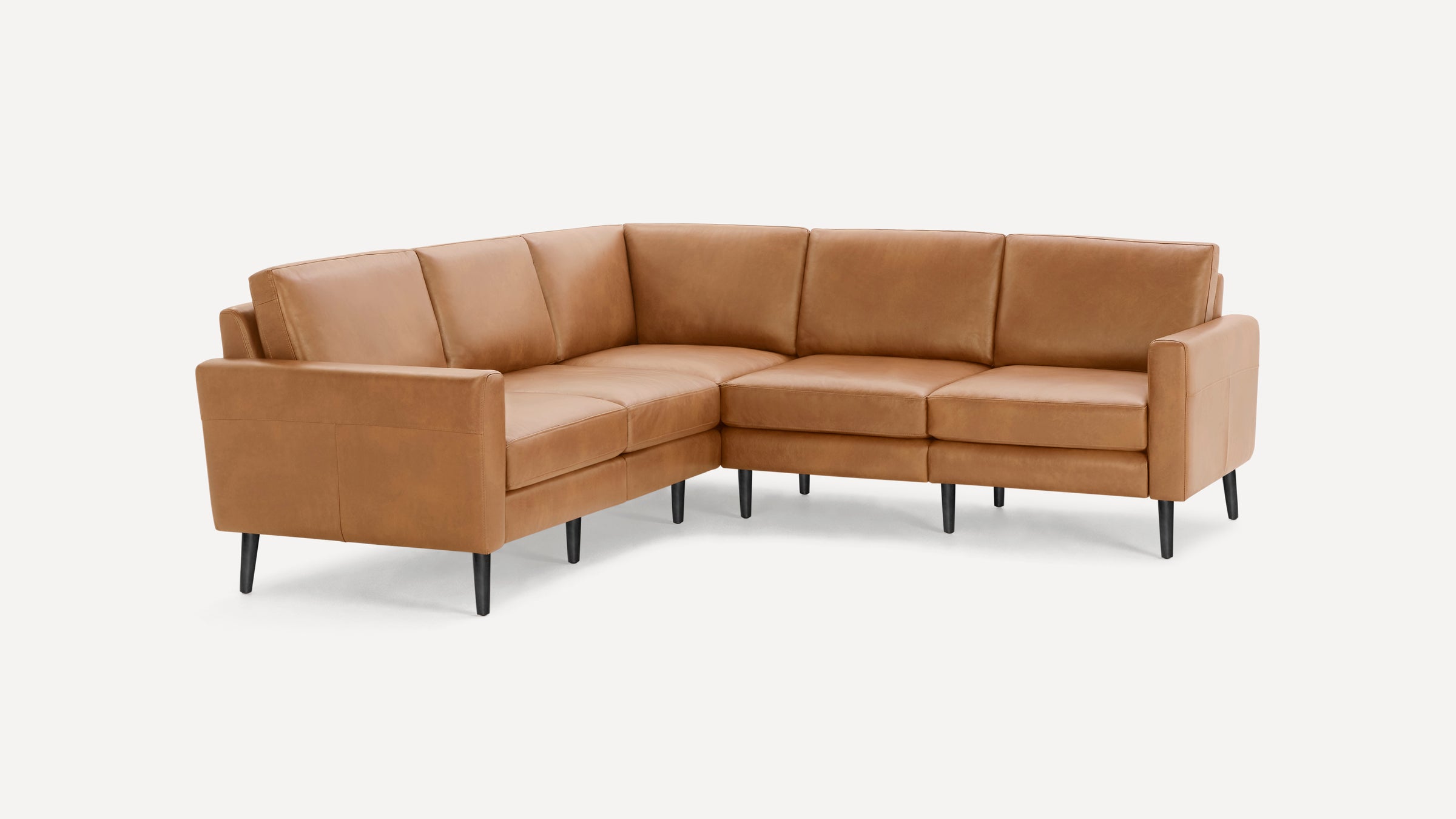 Nomad Plus Leather 5-Seat Corner Sectional - Camel - Top Grain Leather / Ebony - Wood / Block Arm