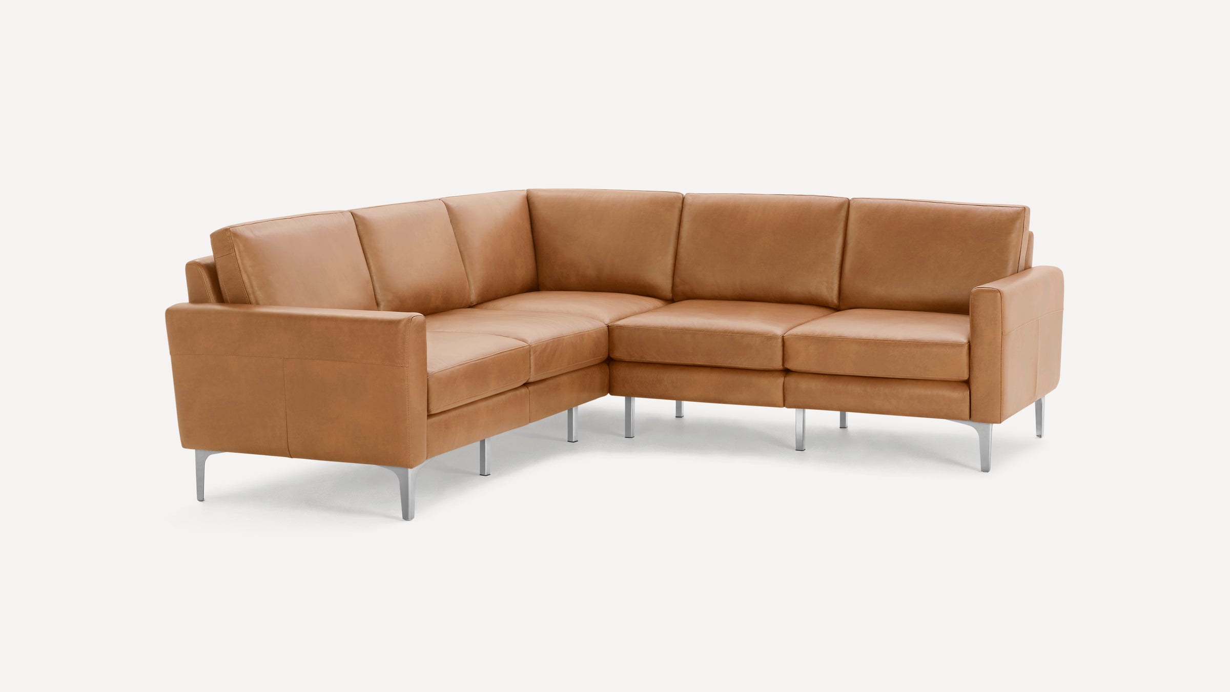 Nomad Plus Leather 5-Seat Corner Sectional - Camel - Top Grain Leather / Chrome - Metal / Block Arm