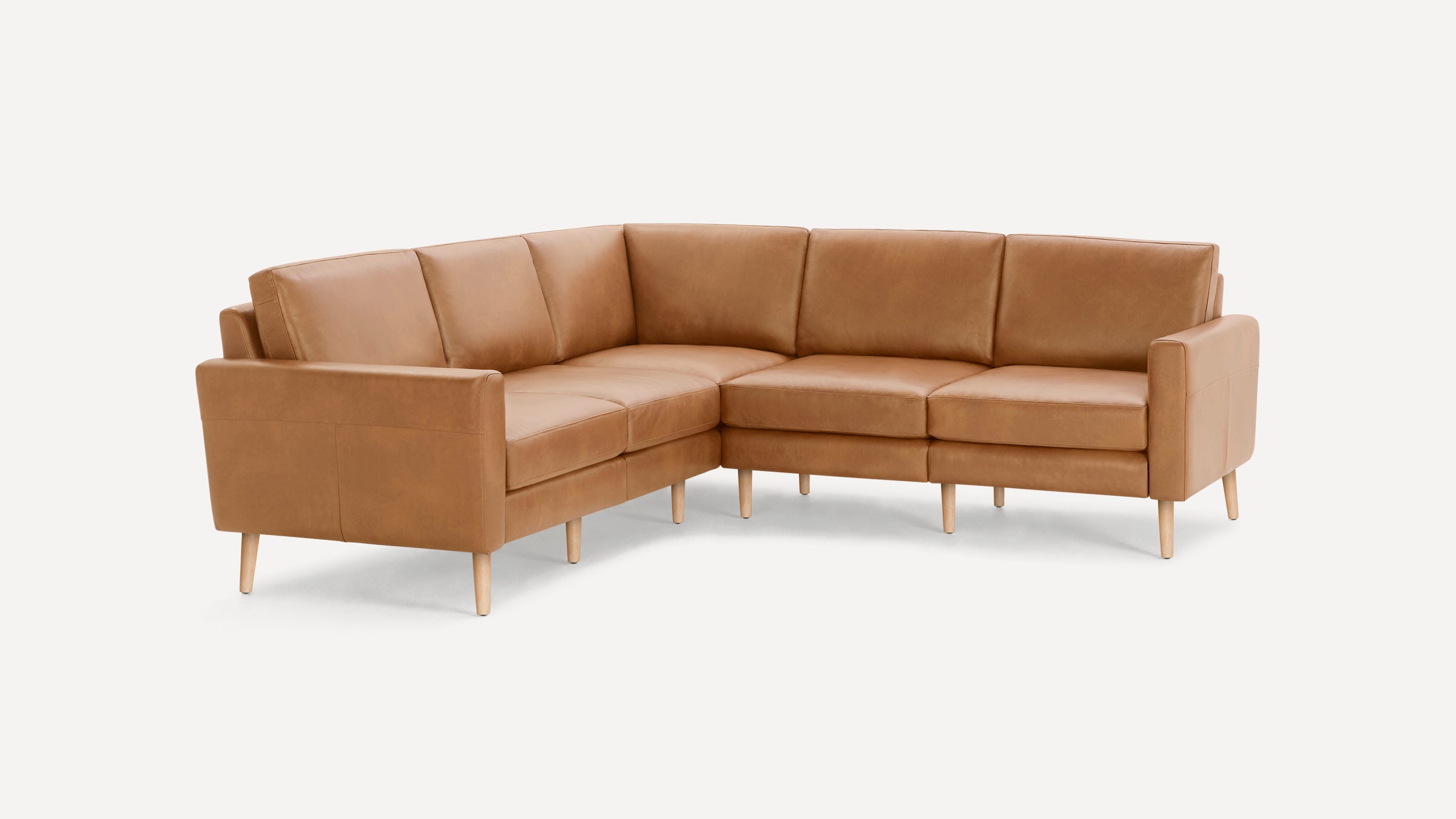 Nomad Plus Leather 5-Seat Corner Sectional - Camel - Top Grain Leather / Oak - Wood / Block Arm