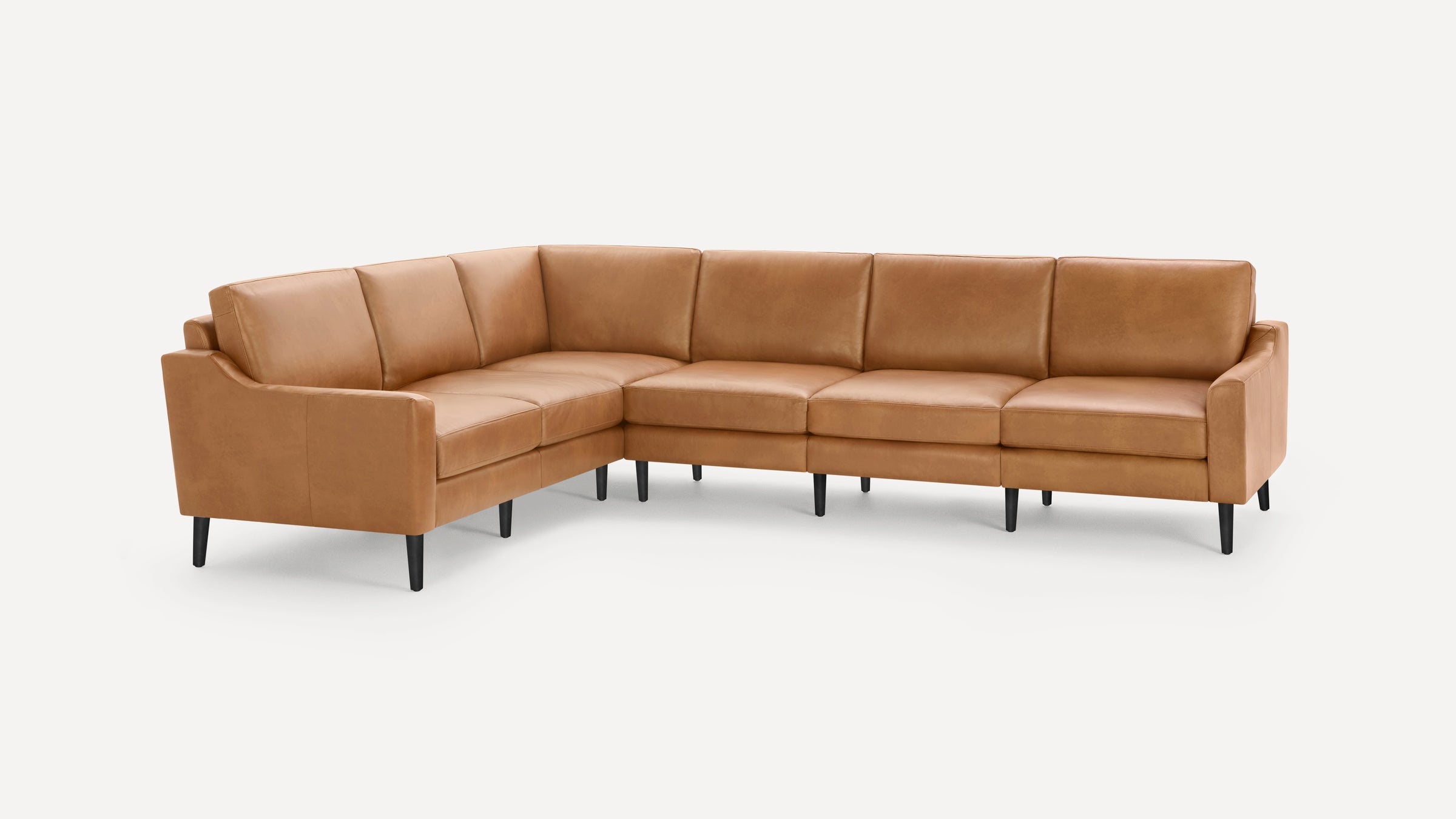 Nomad Plus Leather 6-Seat Corner Sectional - Camel - Top Grain Leather / Ebony - Wood / Slope Arm