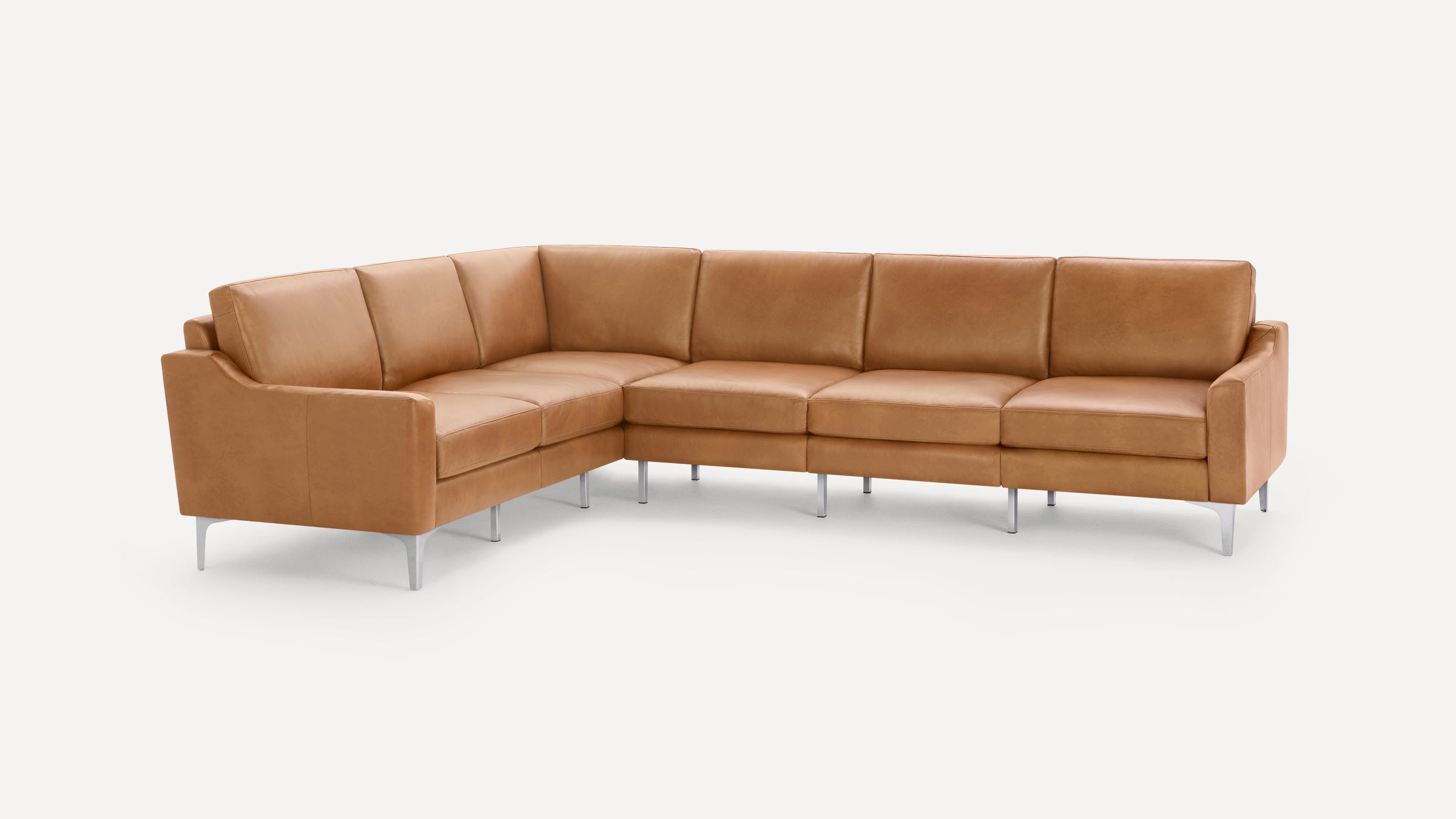 Nomad Plus Leather 6-Seat Corner Sectional - Camel - Top Grain Leather / Chrome - Metal / Slope Arm