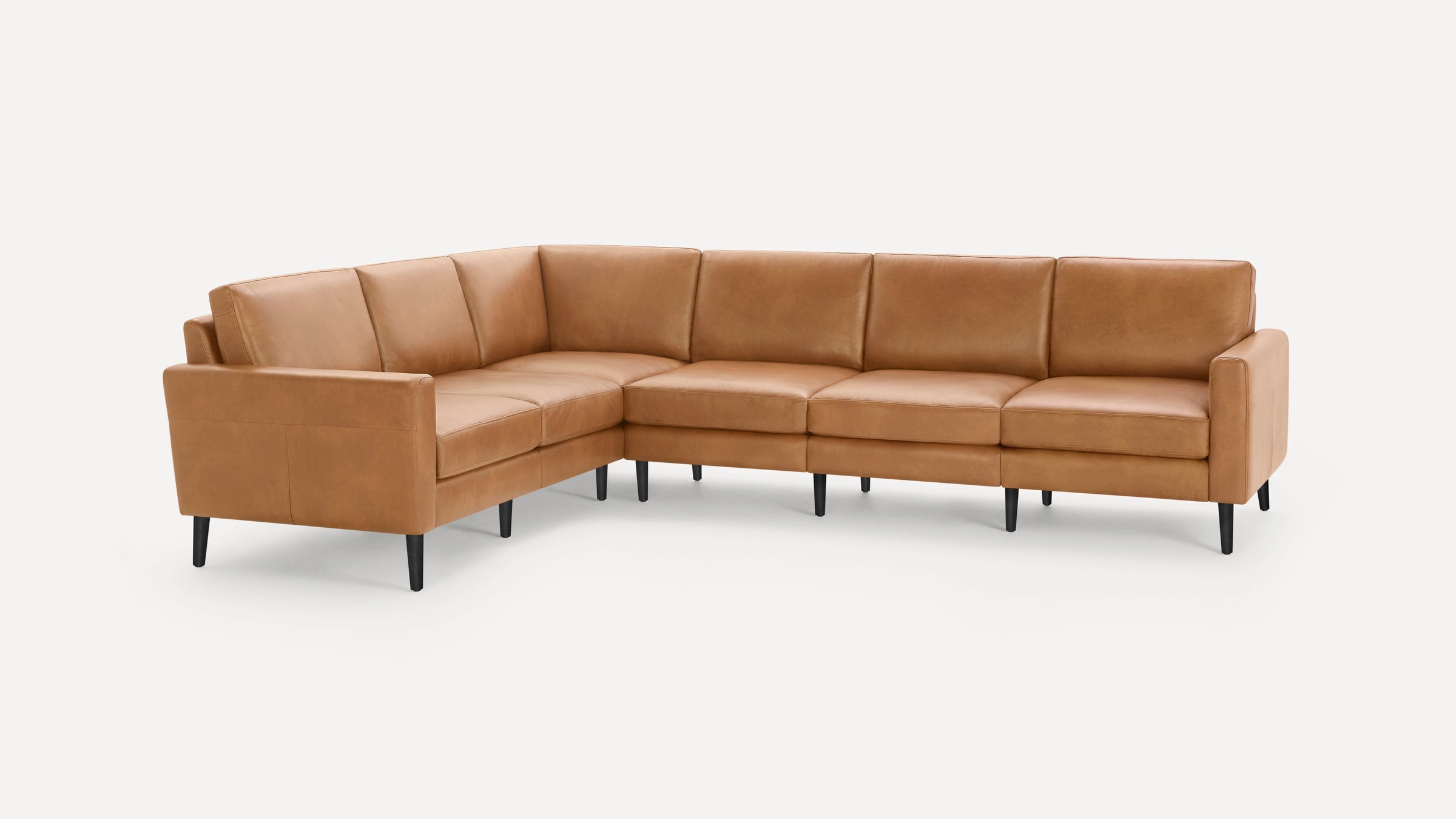 Nomad Plus Leather 6-Seat Corner Sectional - Camel - Top Grain Leather / Ebony - Wood / Block Arm