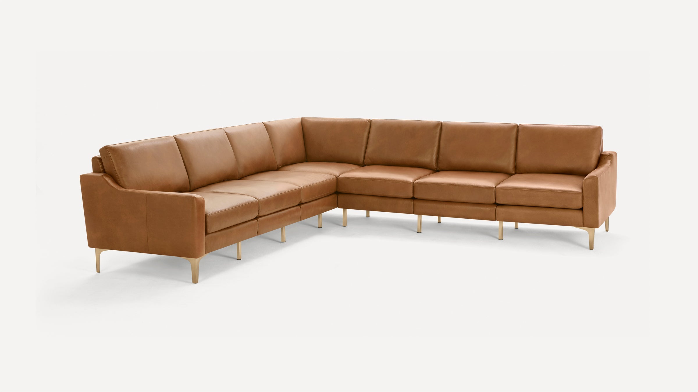 Nomad Plus Leather 7-Seat Corner Sectional - Camel - Top Grain Leather / Brass - Metal / Slope Arm