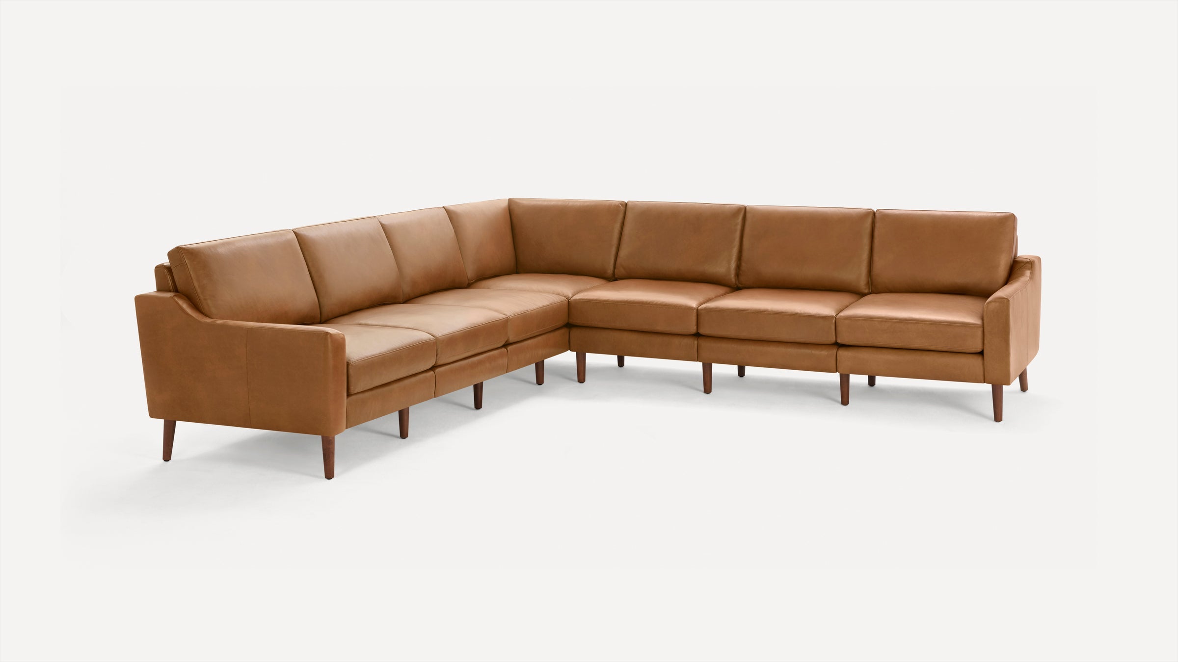 Nomad Plus Leather 7-Seat Corner Sectional - Camel - Top Grain Leather / Walnut - Wood / Slope Arm