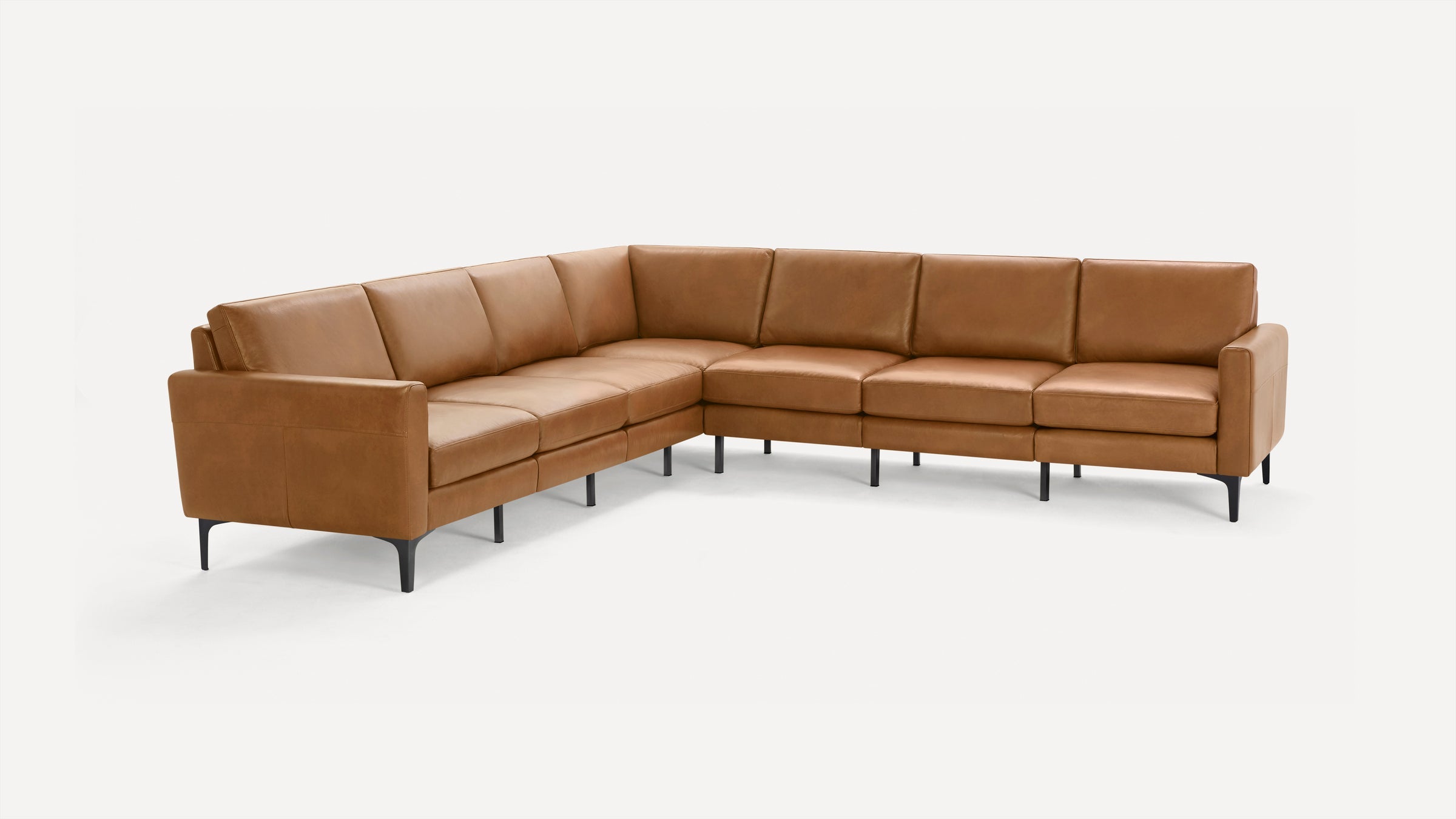 Nomad Plus Leather 7-Seat Corner Sectional - Camel - Top Grain Leather / Black - Metal / Block Arm