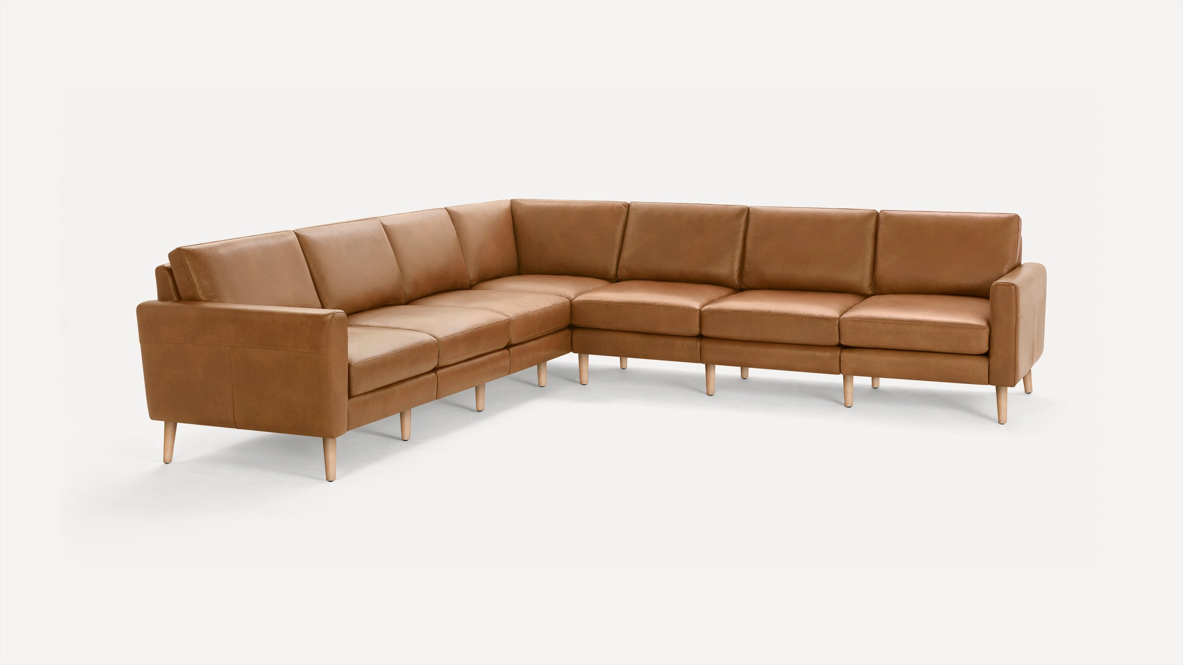 Nomad Plus Leather 7-Seat Corner Sectional - Camel - Top Grain Leather / Oak - Wood / Block Arm