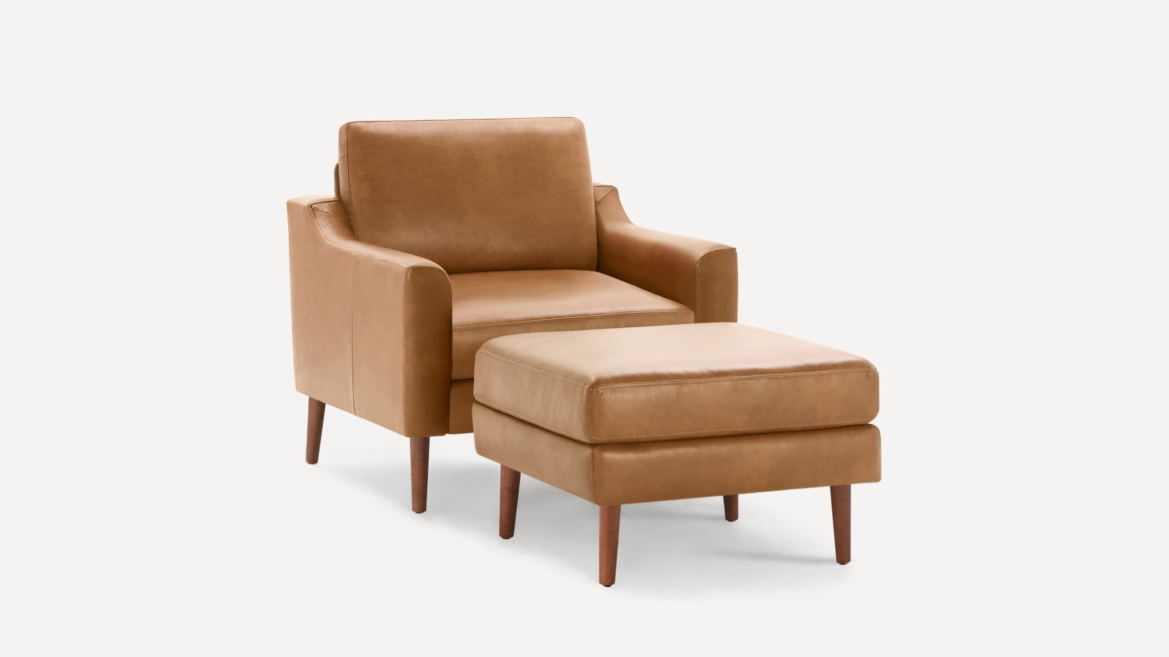 Nomad Plus Leather Club Chair with Ottoman - Camel - Top Grain Leather / Walnut - Wood / Slope Arm