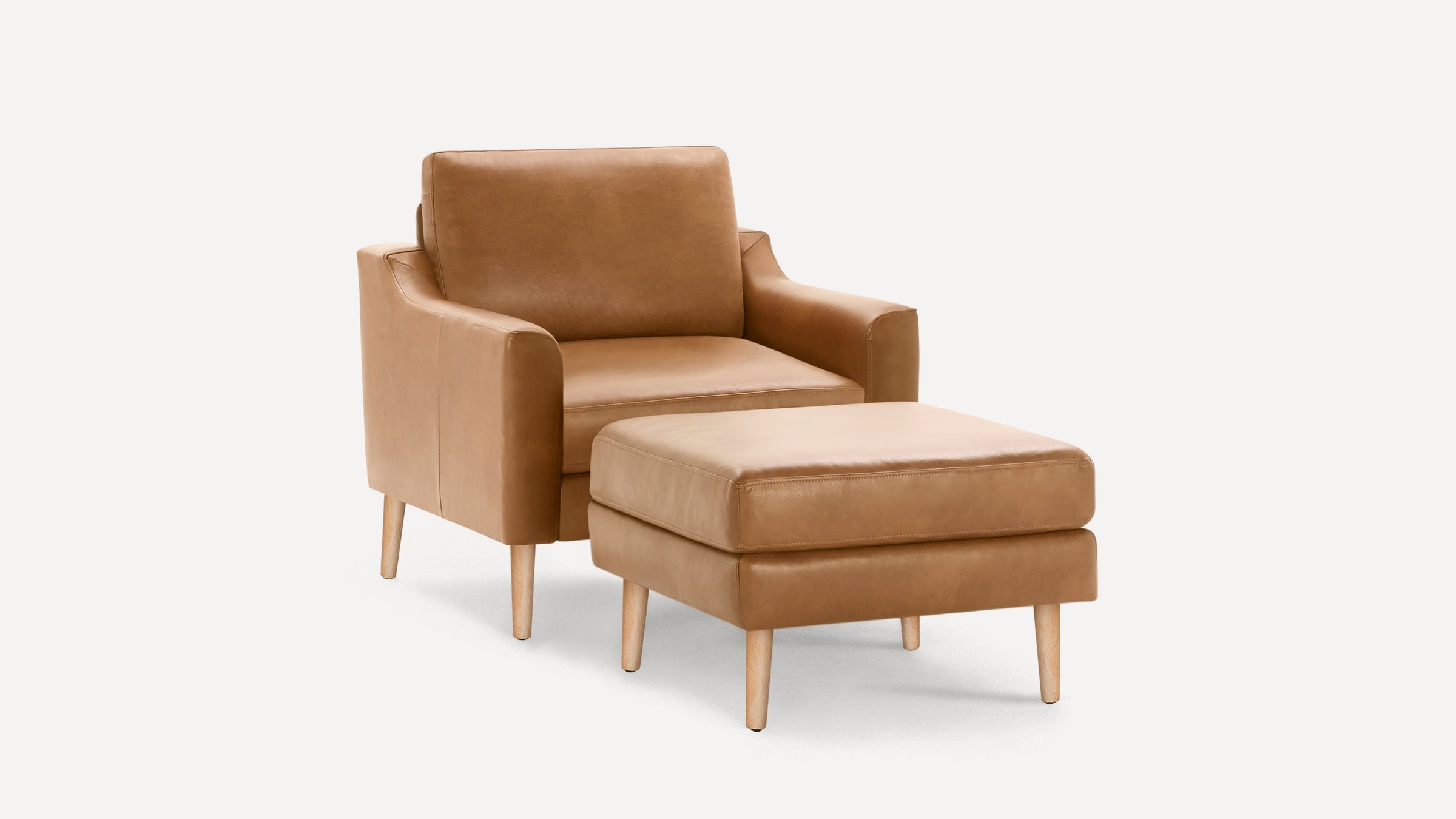 Nomad Plus Leather Club Chair with Ottoman - Camel - Top Grain Leather / Oak - Wood / Slope Arm