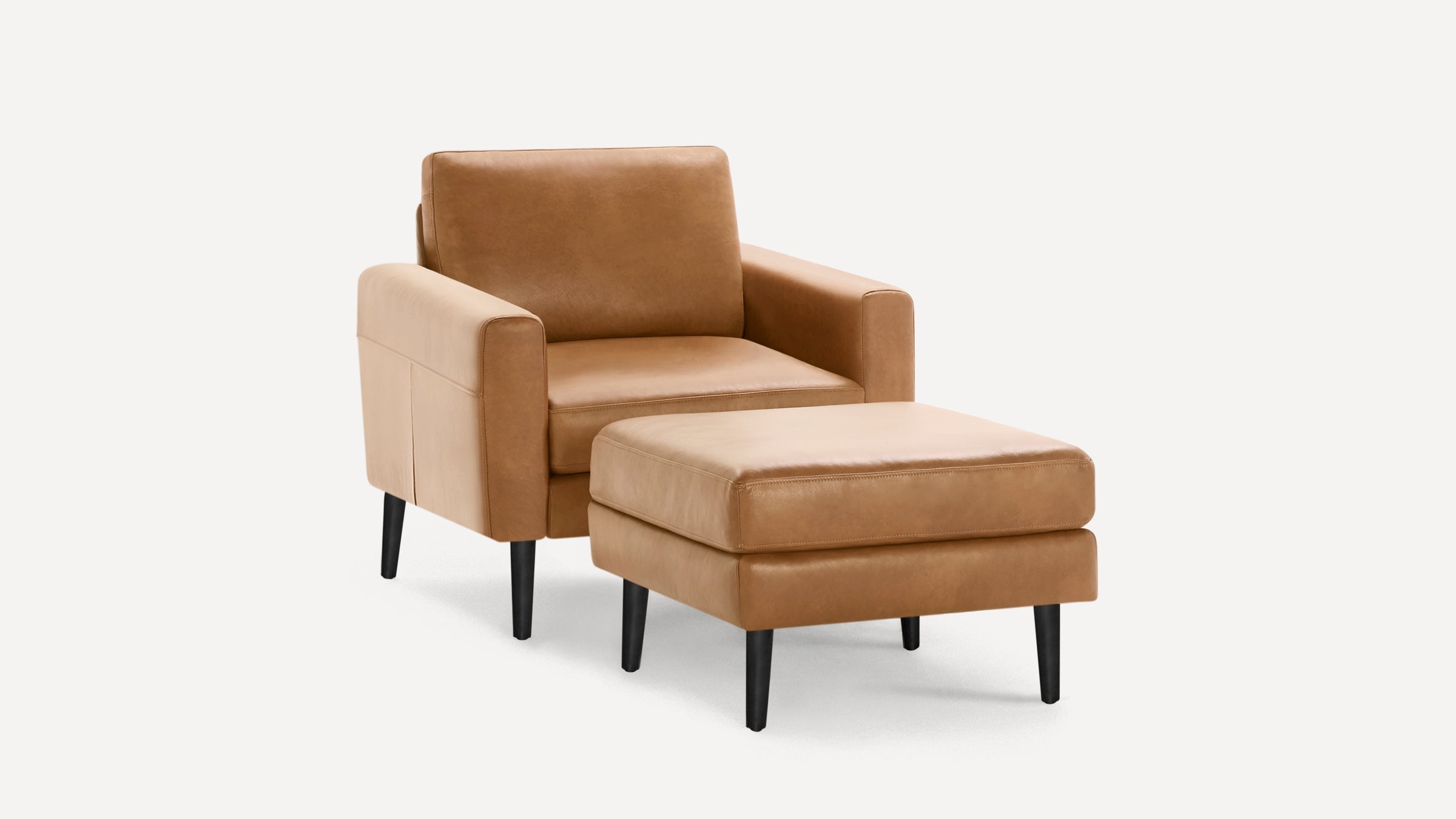 Nomad Plus Leather Club Chair with Ottoman - Camel - Top Grain Leather / Ebony - Wood / Block Arm
