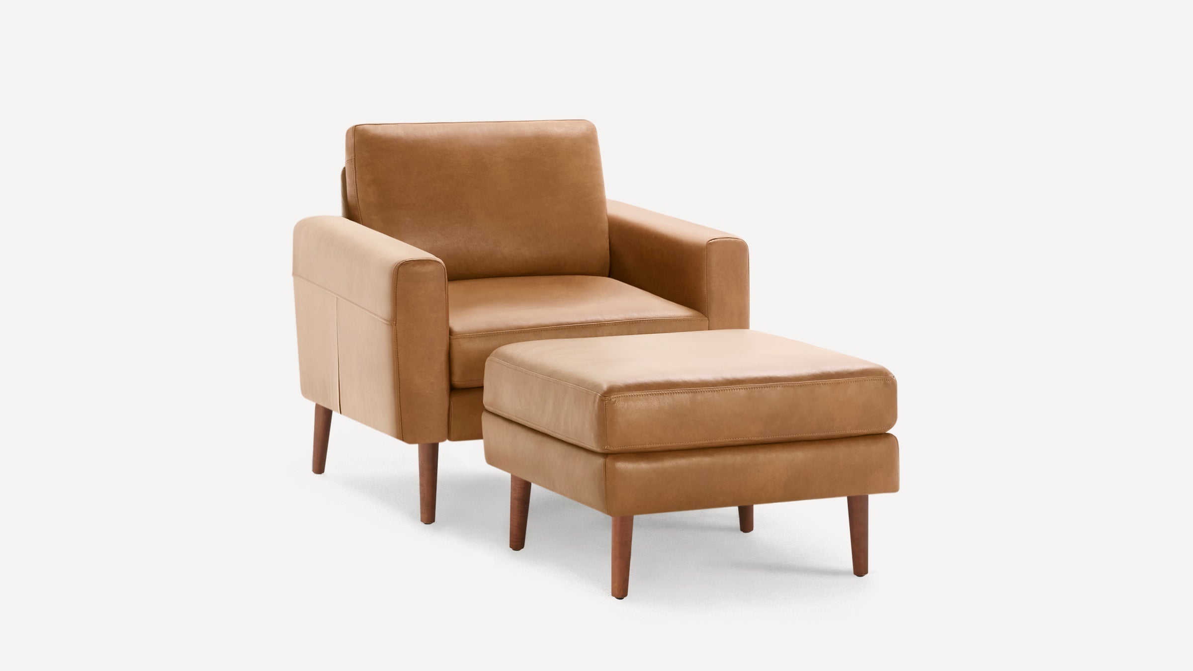 Nomad Plus Leather Club Chair with Ottoman - Camel - Top Grain Leather / Walnut - Wood / Block Arm
