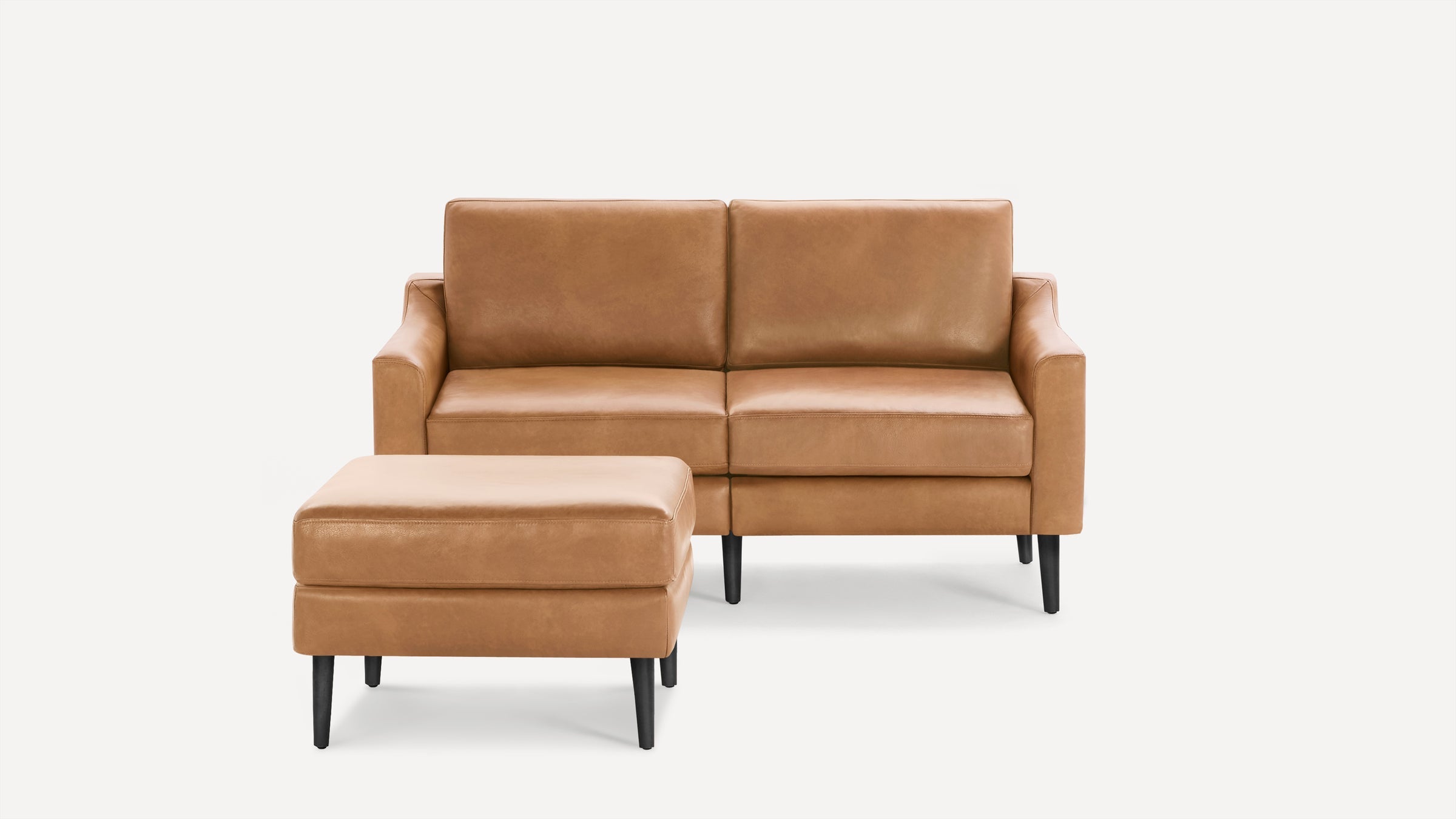 Nomad Plus Leather Loveseat with Ottoman - Camel - Top Grain Leather / Ebony - Wood / Slope Arm