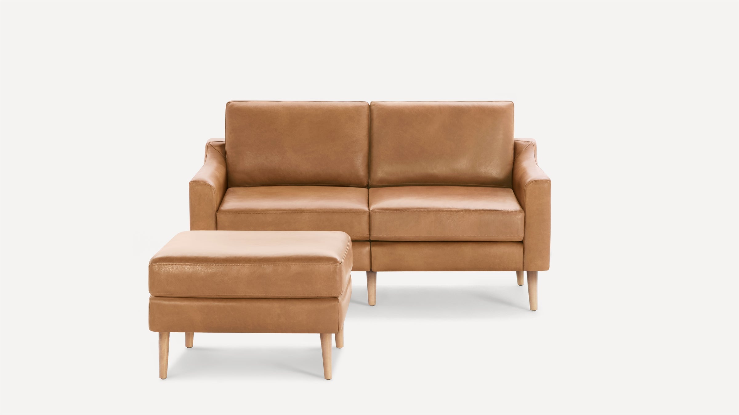 Nomad Plus Leather Loveseat with Ottoman - Camel - Top Grain Leather / Oak - Wood / Slope Arm