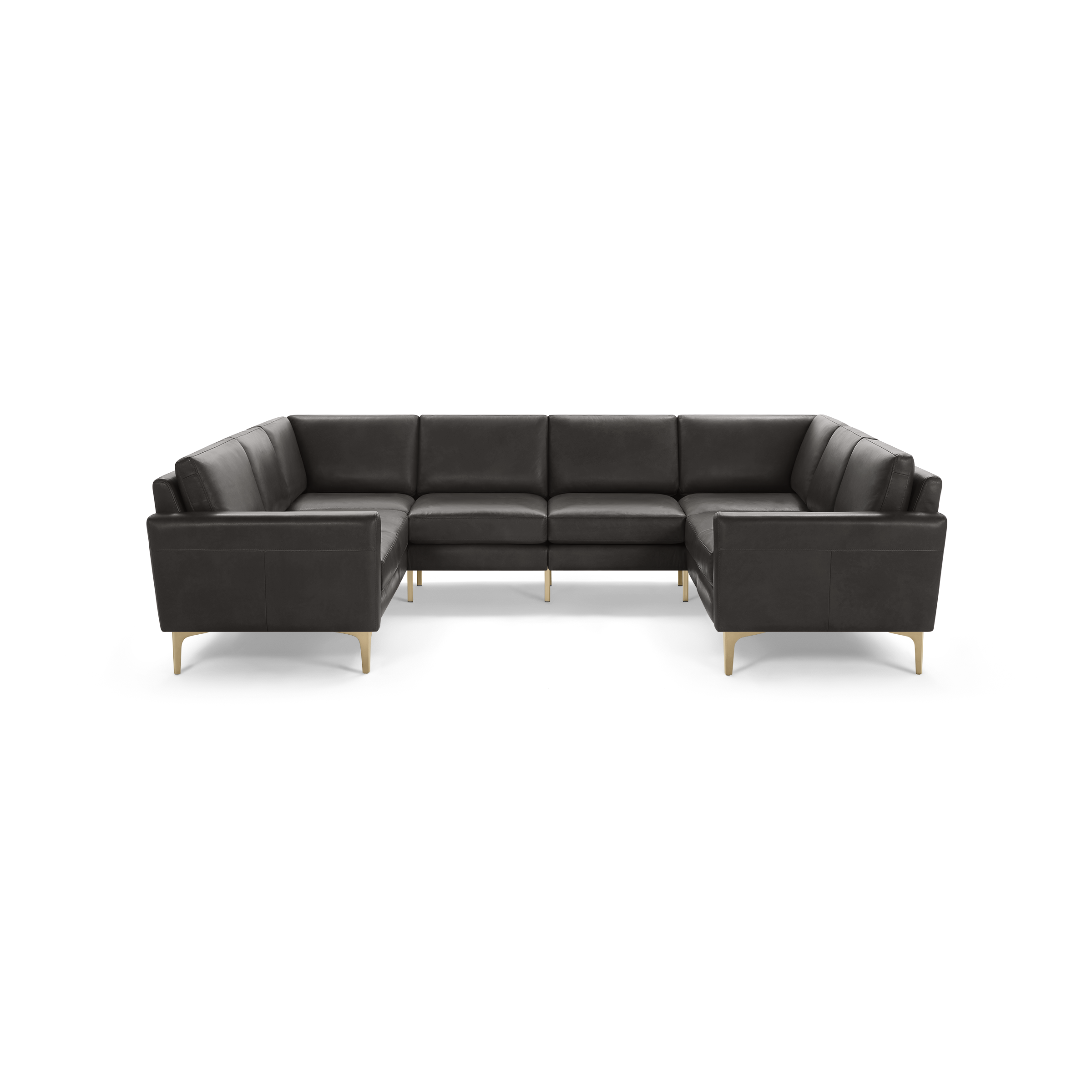 Large modern sectional sofa with dark grey upholstery and light wooden legs, designed for spacious living rooms.