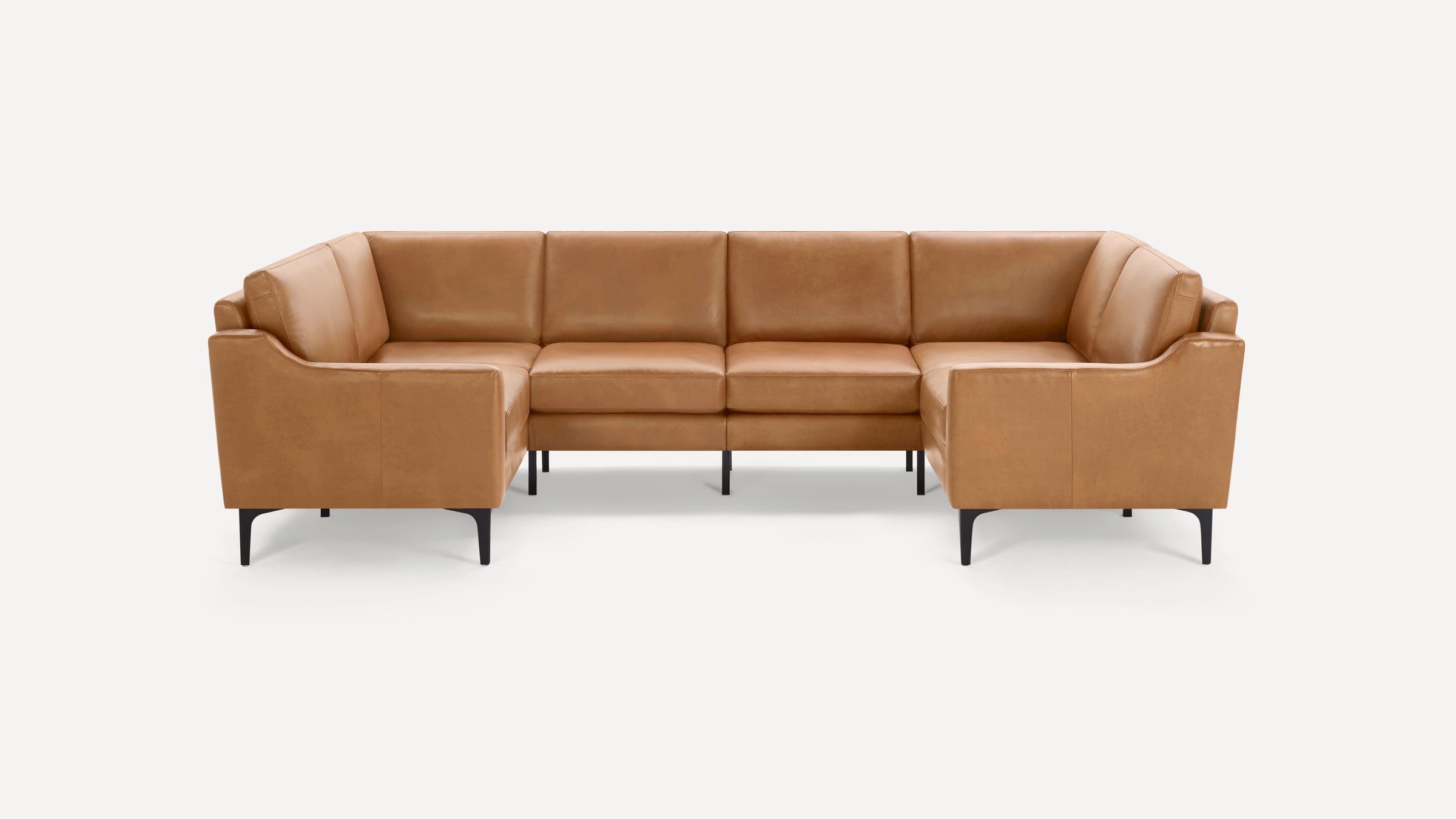Nomad Plus Leather 6-Seat U Sectional - Camel - Top Grain Leather / Black - Metal / Slope Arm