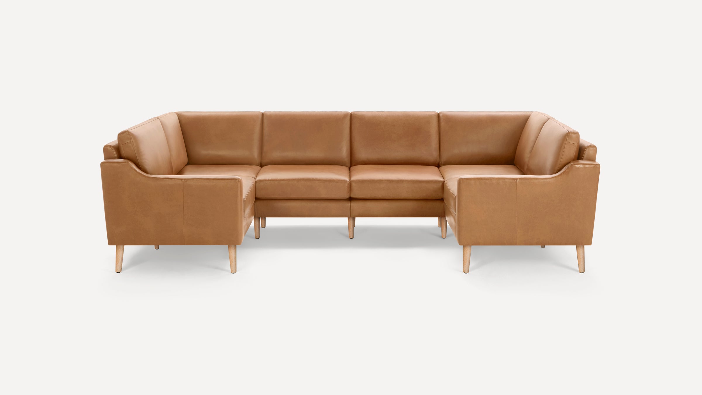 Nomad Plus Leather 6-Seat U Sectional - Camel - Top Grain Leather / Oak - Wood / Slope Arm