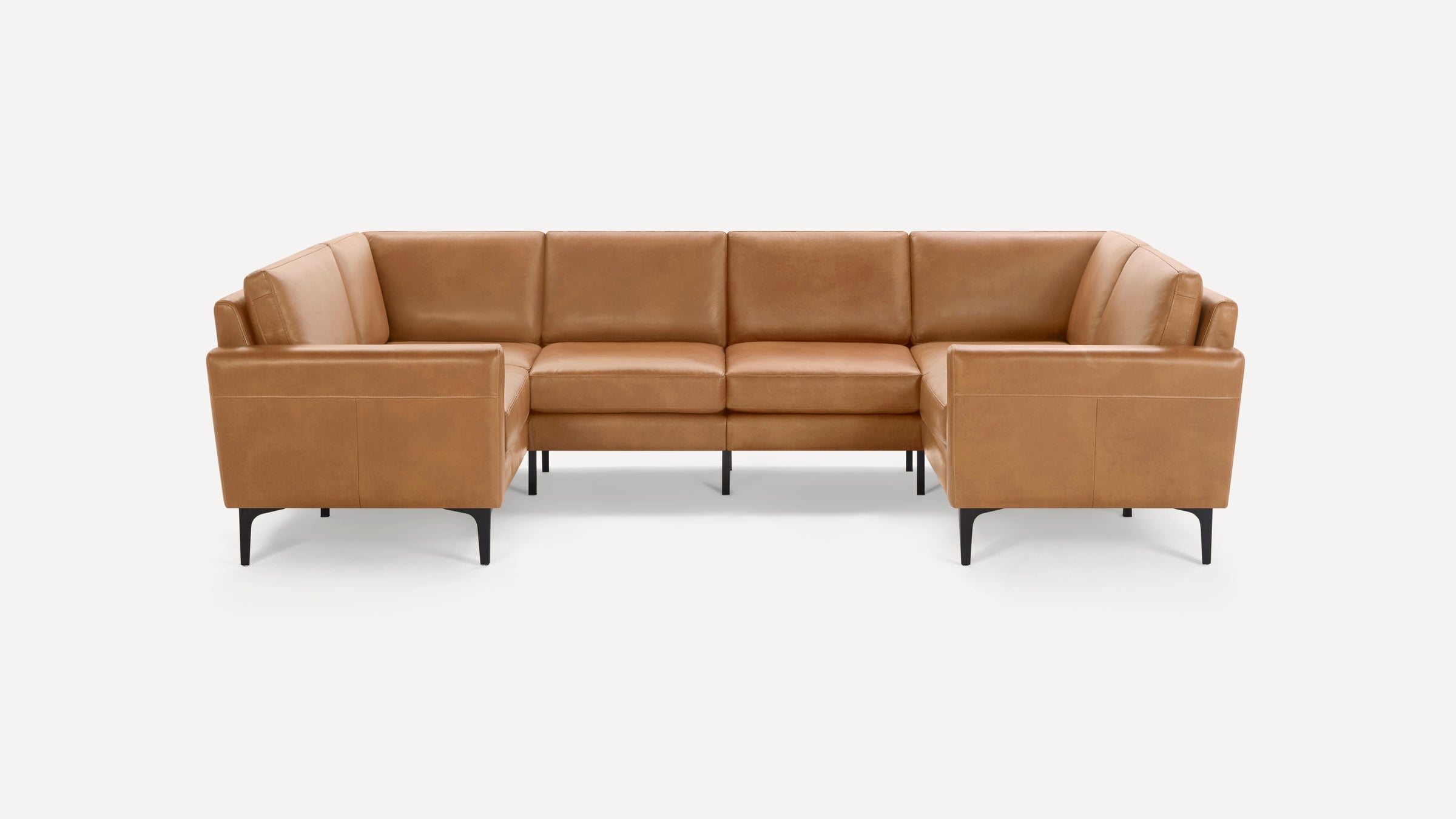 Nomad Plus Leather 6-Seat U Sectional - Camel - Top Grain Leather / Black - Metal / Block Arm