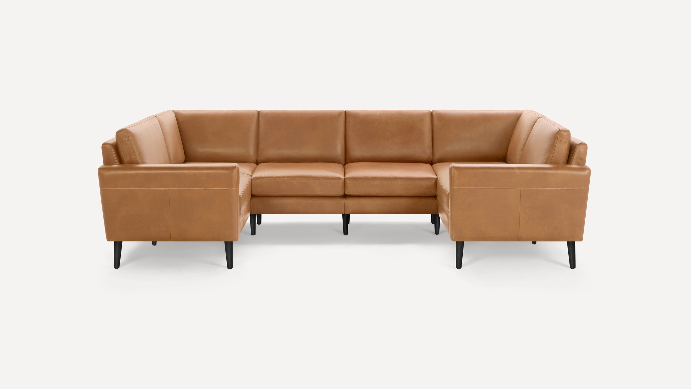 Nomad Plus Leather 6-Seat U Sectional - Camel - Top Grain Leather / Ebony - Wood / Block Arm