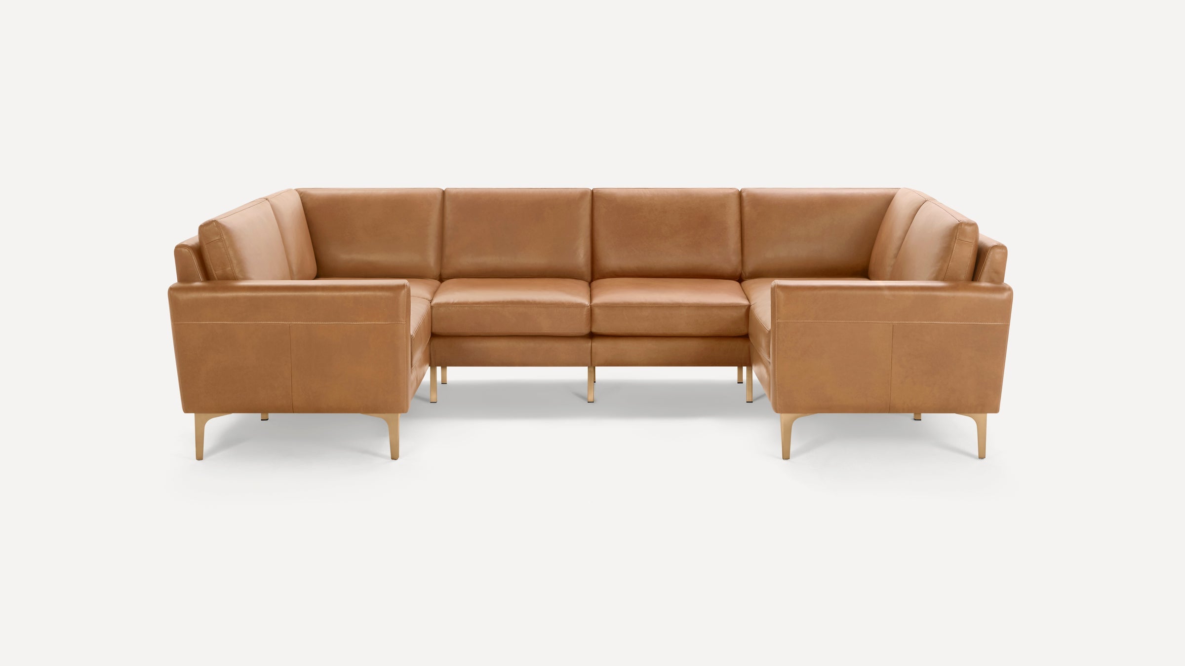 Nomad Plus Leather 6-Seat U Sectional - Camel - Top Grain Leather / Brass - Metal / Block Arm
